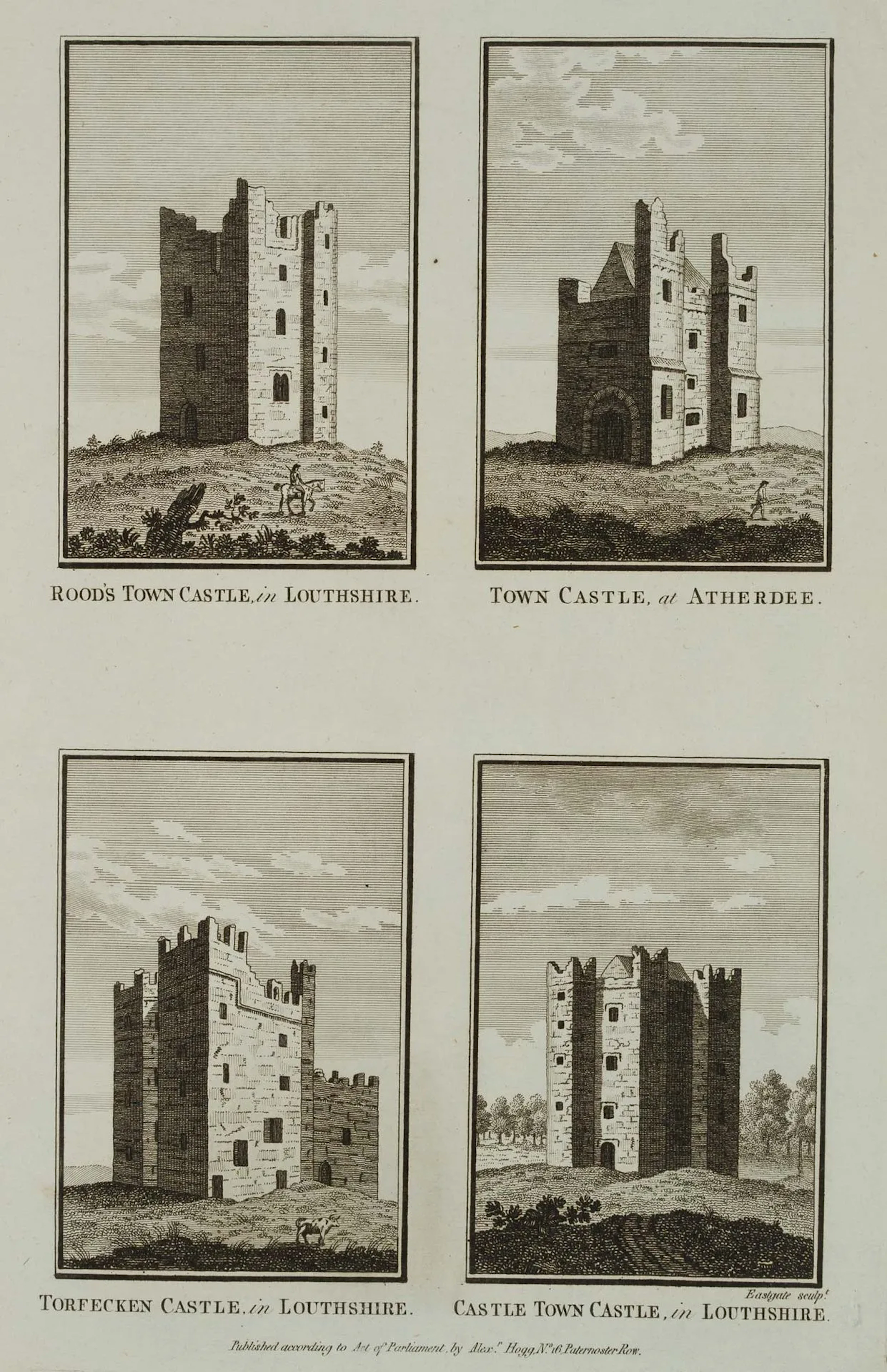 EASTGATE (18th), Rood's Town Castle, Louthshire, Etching Eastgate