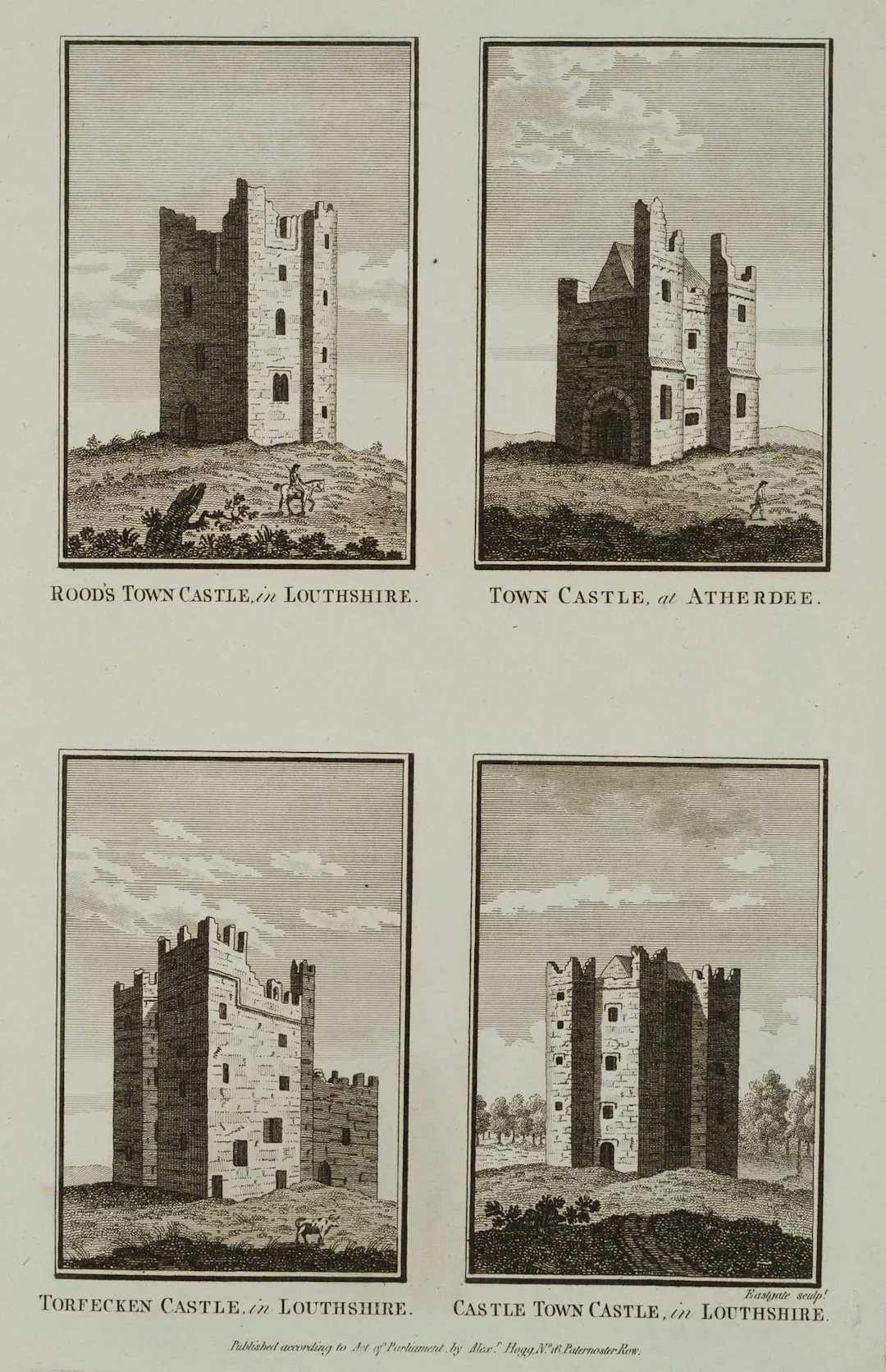 EASTGATE (18th), Rood's Town Castle, Louthshire, Etching Eastgate