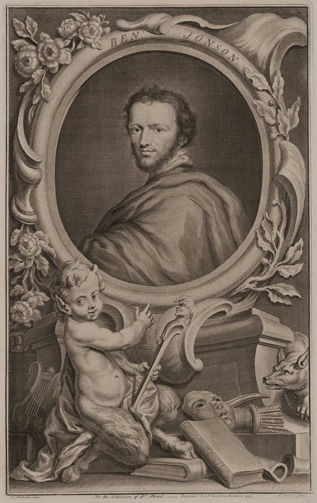J. HOUBRAKEN (*1698) after OLIVER (*1556), Portrait of Ben Jonson
