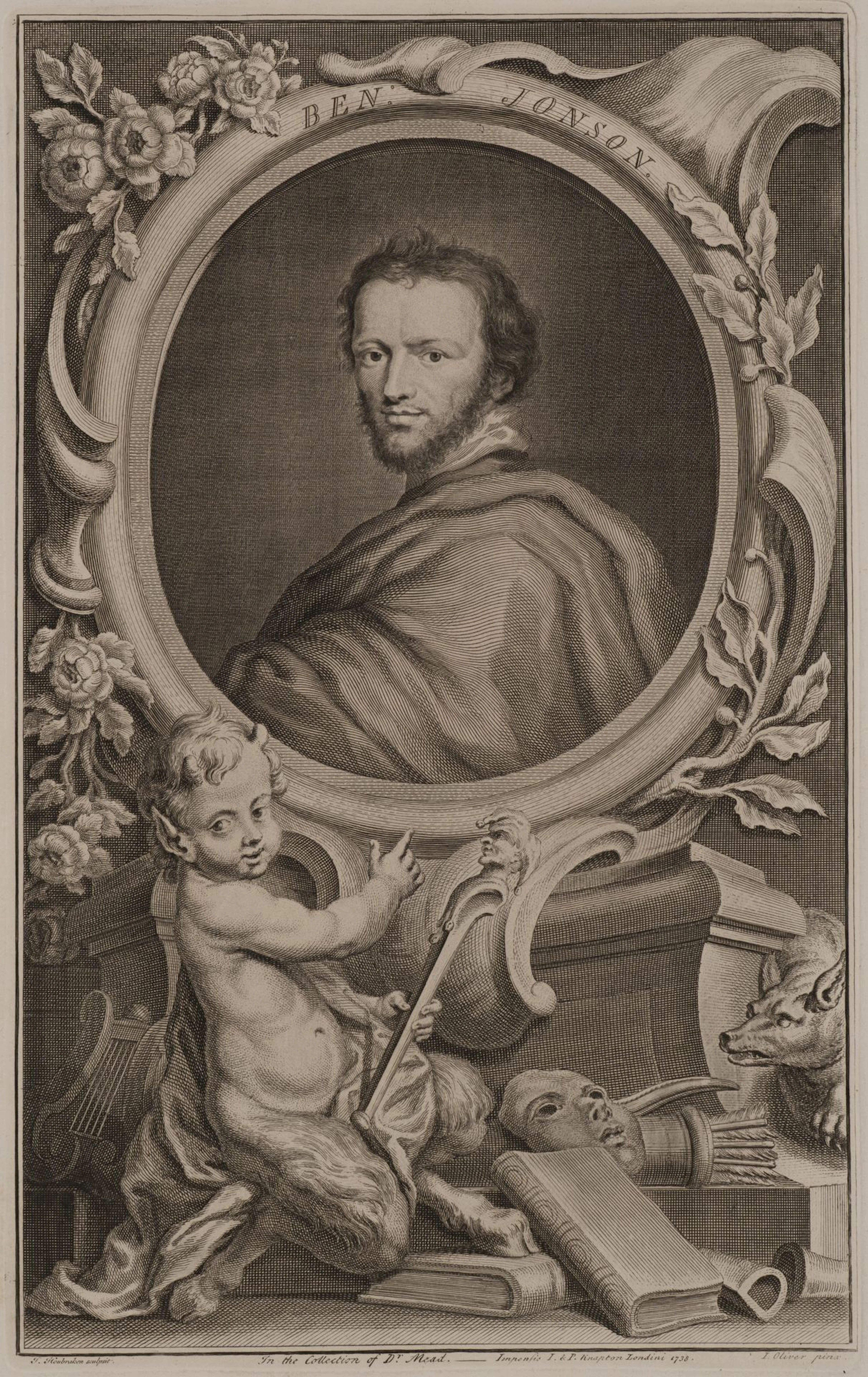 J. HOUBRAKEN (*1698) after OLIVER (*1556), Portrait of Ben Jonson