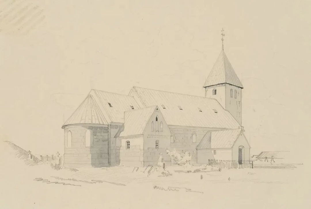 E. RONDAHL (1858-1914), View of Bryndum Church in Denmark, around