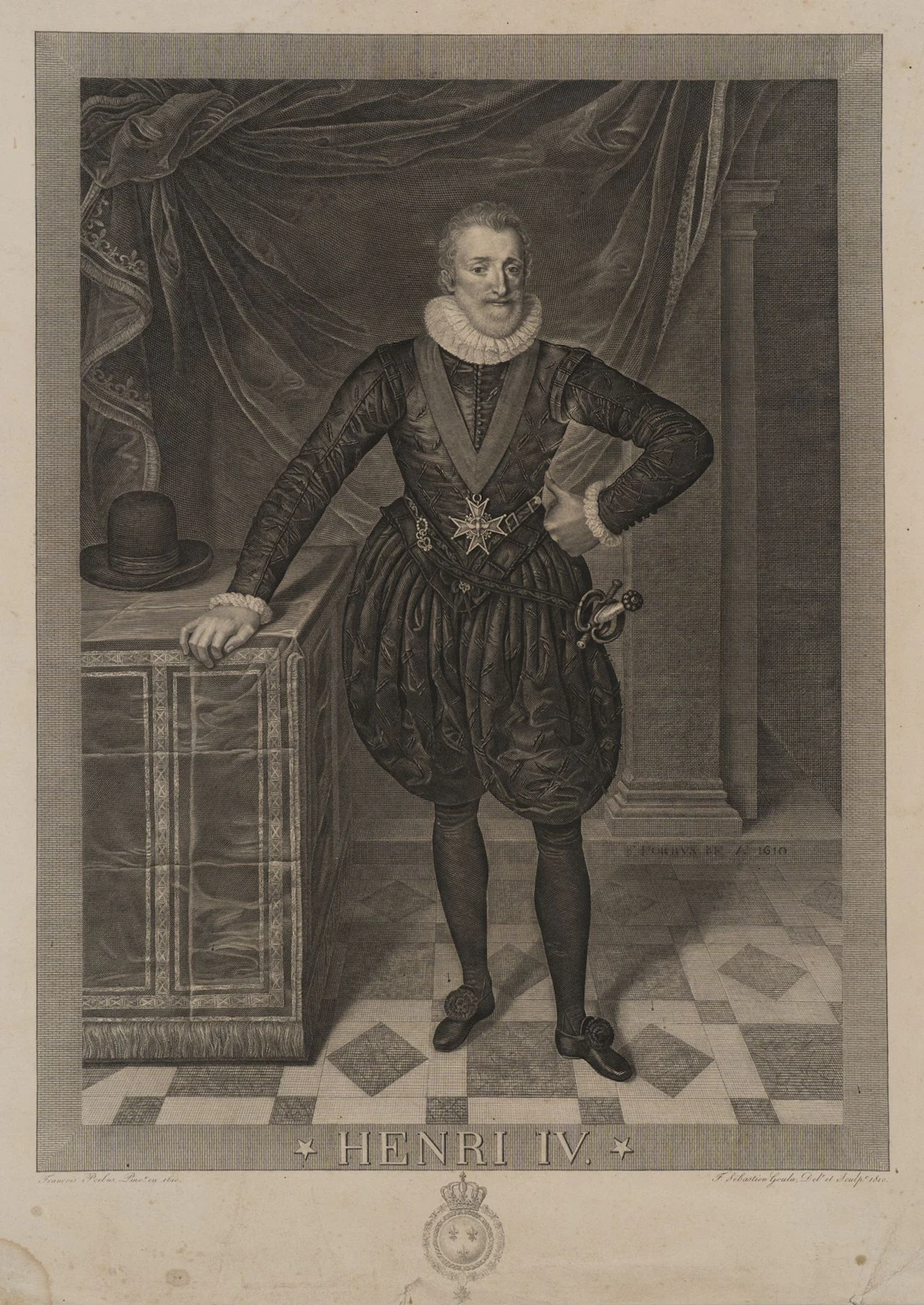 F. GOULU (*1796) after POURBUS (*1570), Henry IV, 1810, Copper engraving