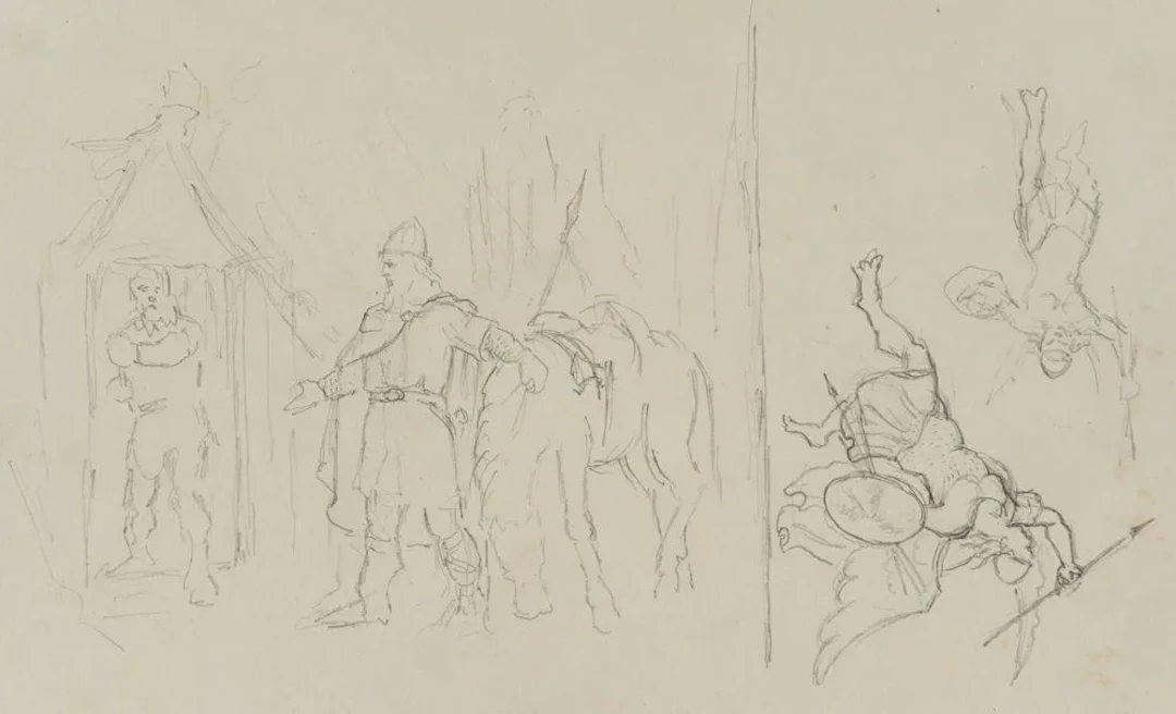 E. RONDAHL (1858-1914), Viking warriors and Valkyries, around 1880
