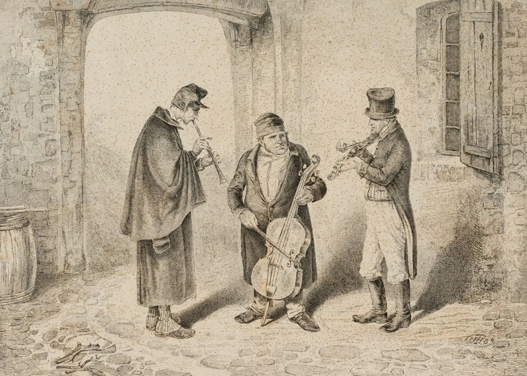 T. HOSEMANN (1807–1875), Three Traveling Musicians, 1839, Etching