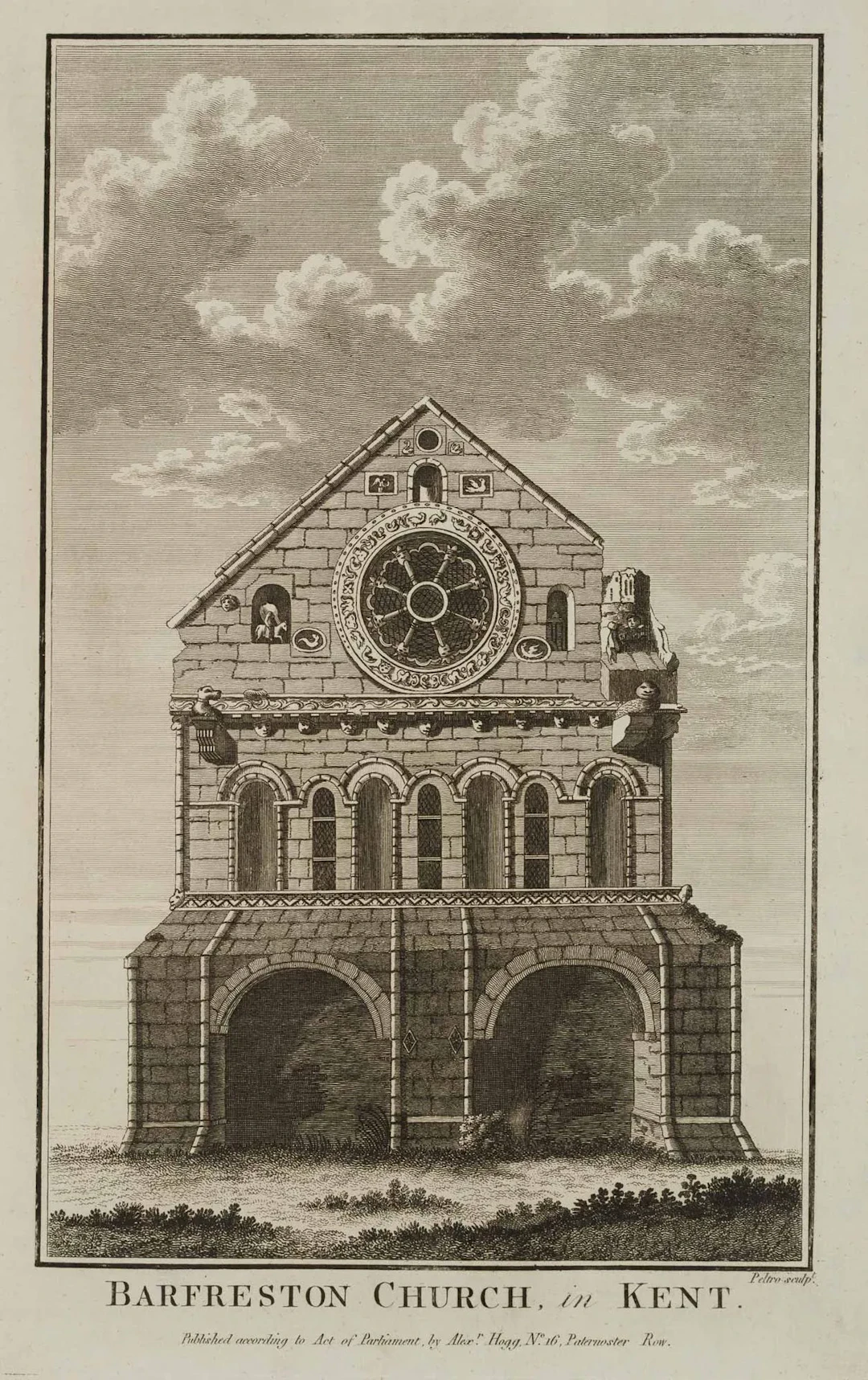 J. PELTRO (1760–1808), Barfreston Church in Kent, Etching John Peltro