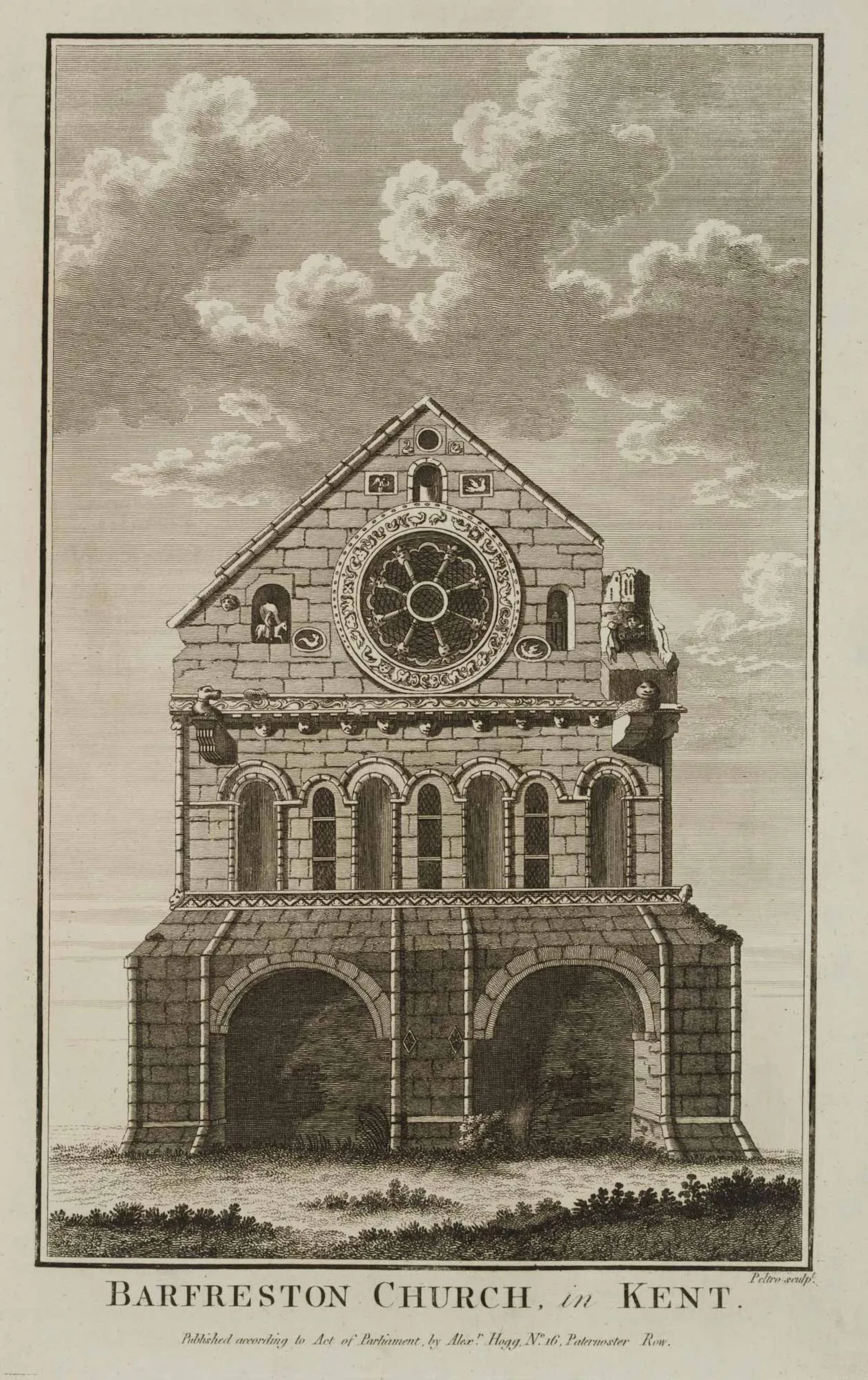 J. PELTRO (1760–1808), Barfreston Church in Kent, Etching John Peltro