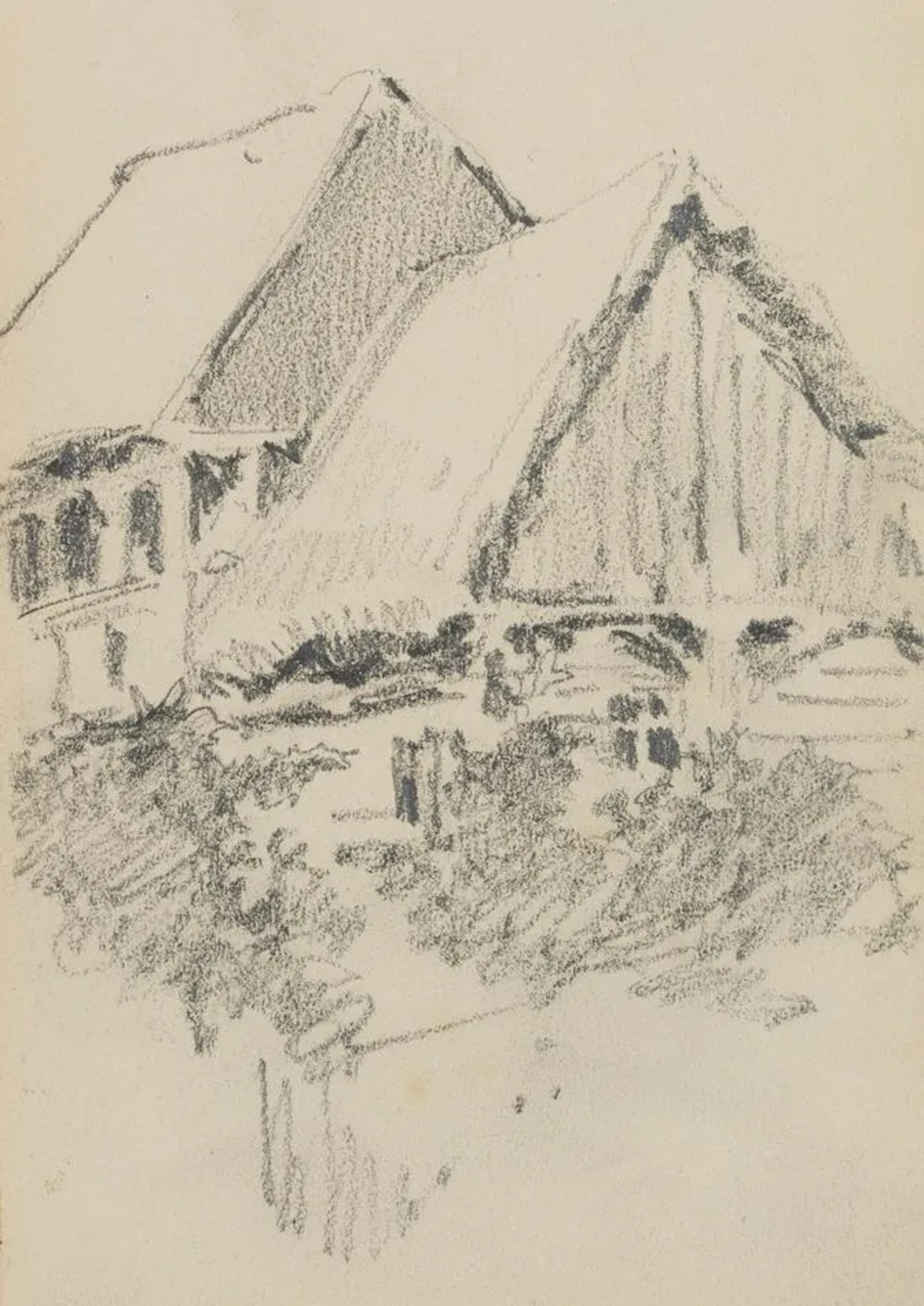 J. MOGK (1868-1921), Large farmhouses, sketch, Pencil Johannes Mogk