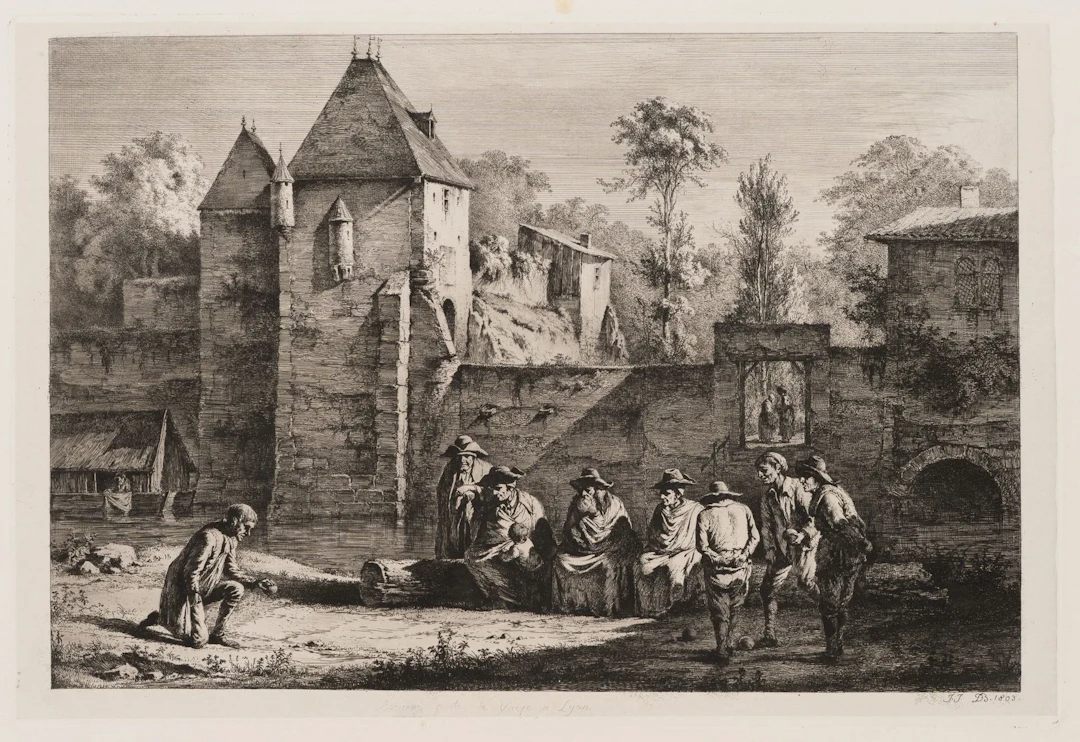 J. BOISSIEU (1736–1810), Boules Players at the Old Gate of Vaise near