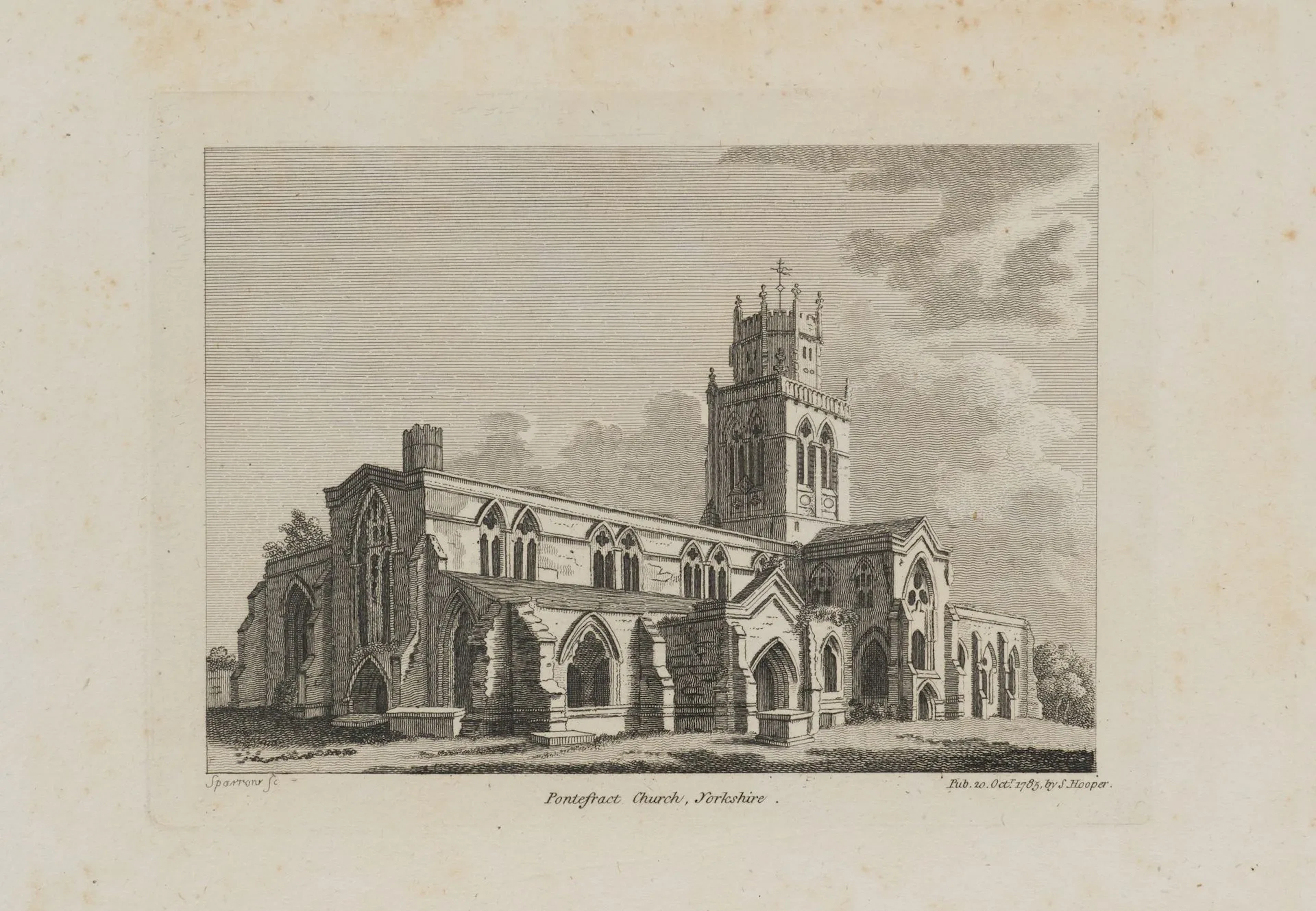 SPARROW (18th), Pontefract Church, 1785, Steel engraving Sparrow (18th