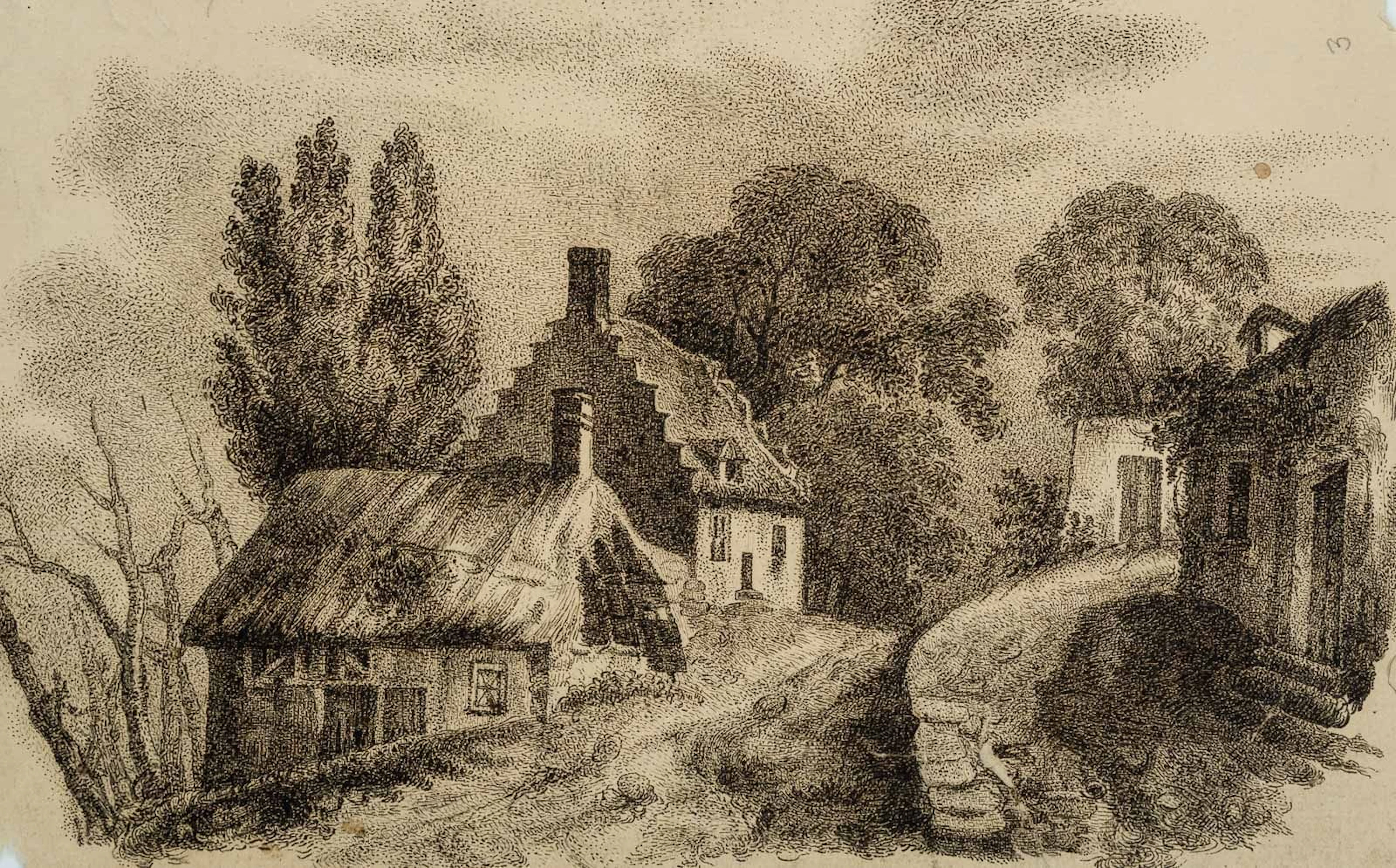 C. GRAIMBERG (*1774), A Settlement on a Mountainside, Pen Drawing