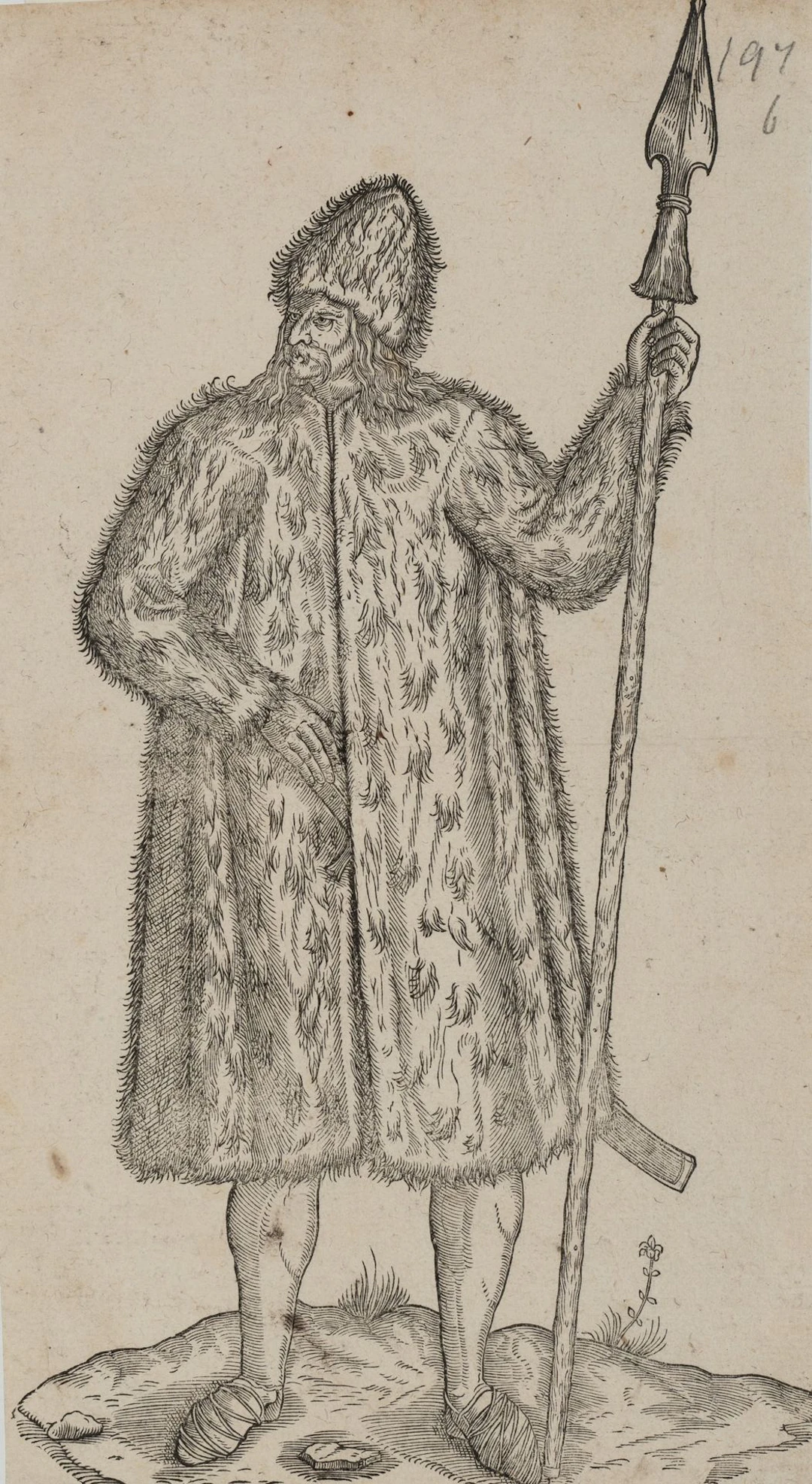 W. LAZIUS (1514–1565), Warrior figure with a spear, Woodcut Wolfgang