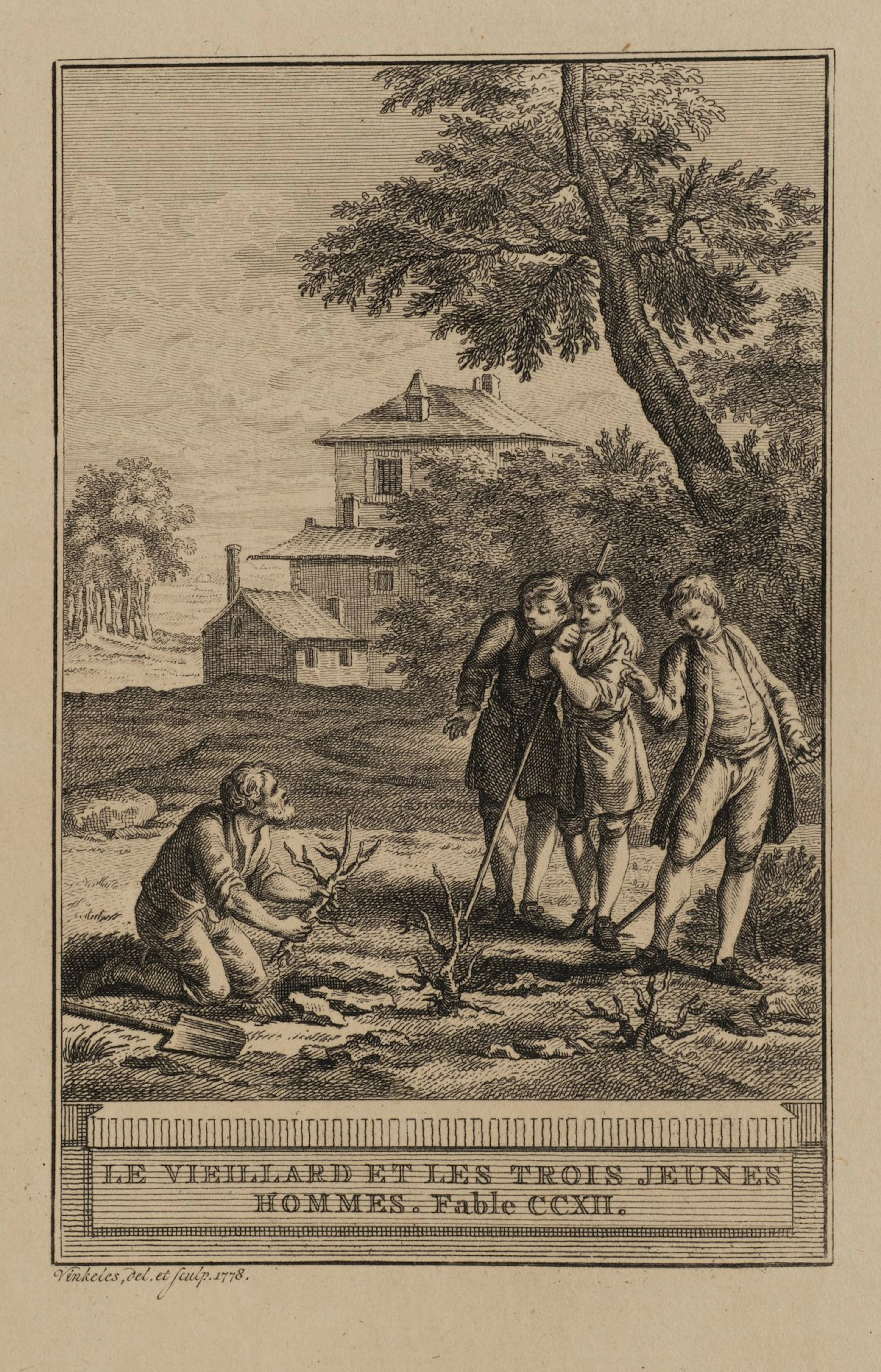 R. VINKELES (1741–1816), The Old Man and Three Young Men, 1778, Etching