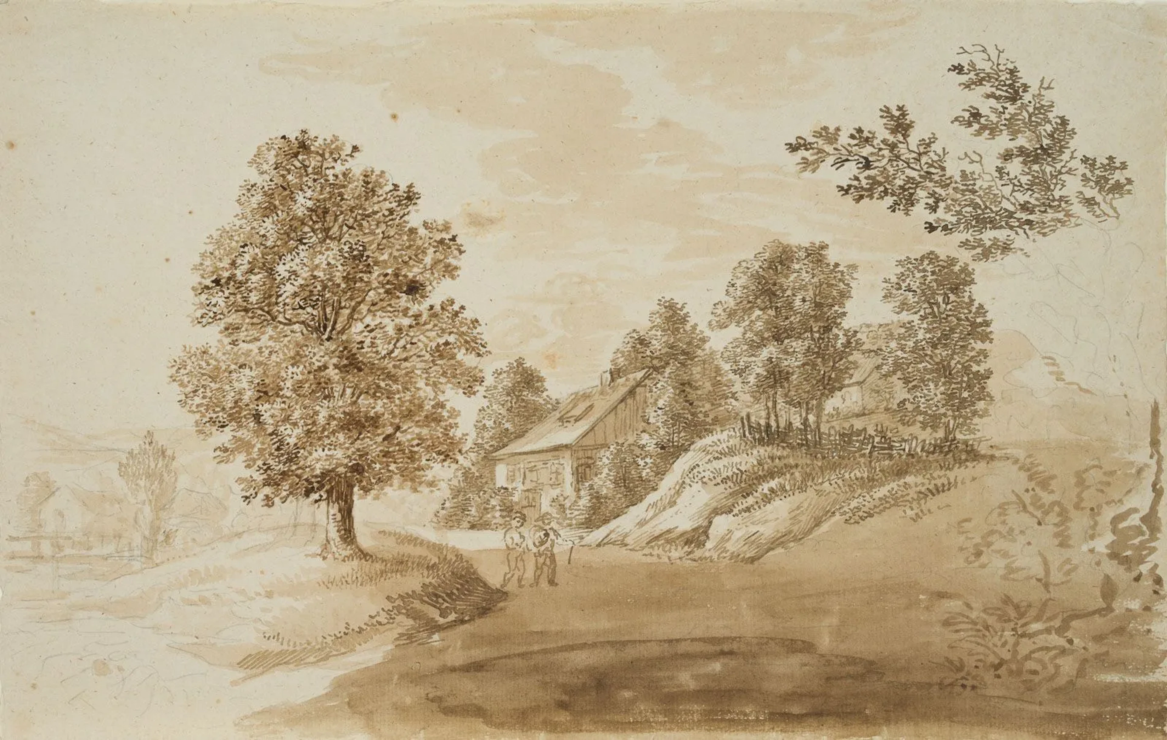Unknown (19th century), Landscape with Hikers (Saxony), Pen Drawing