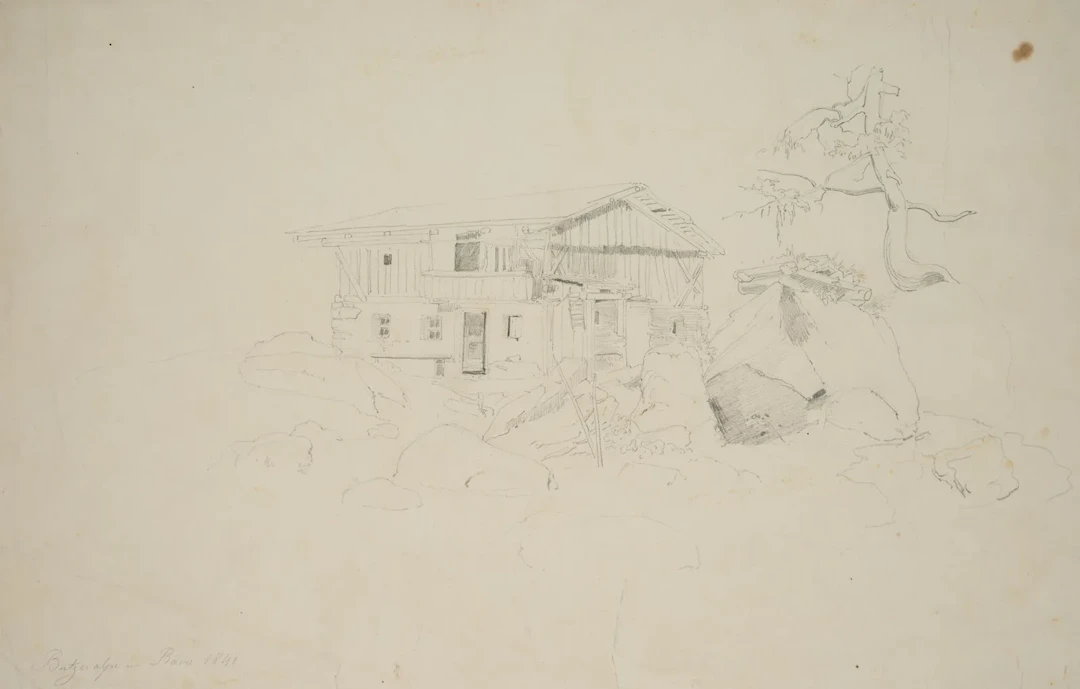 T. WEBER (1813-1875), Butzeralpe in Rain, 1841, Pencil Therese Weber