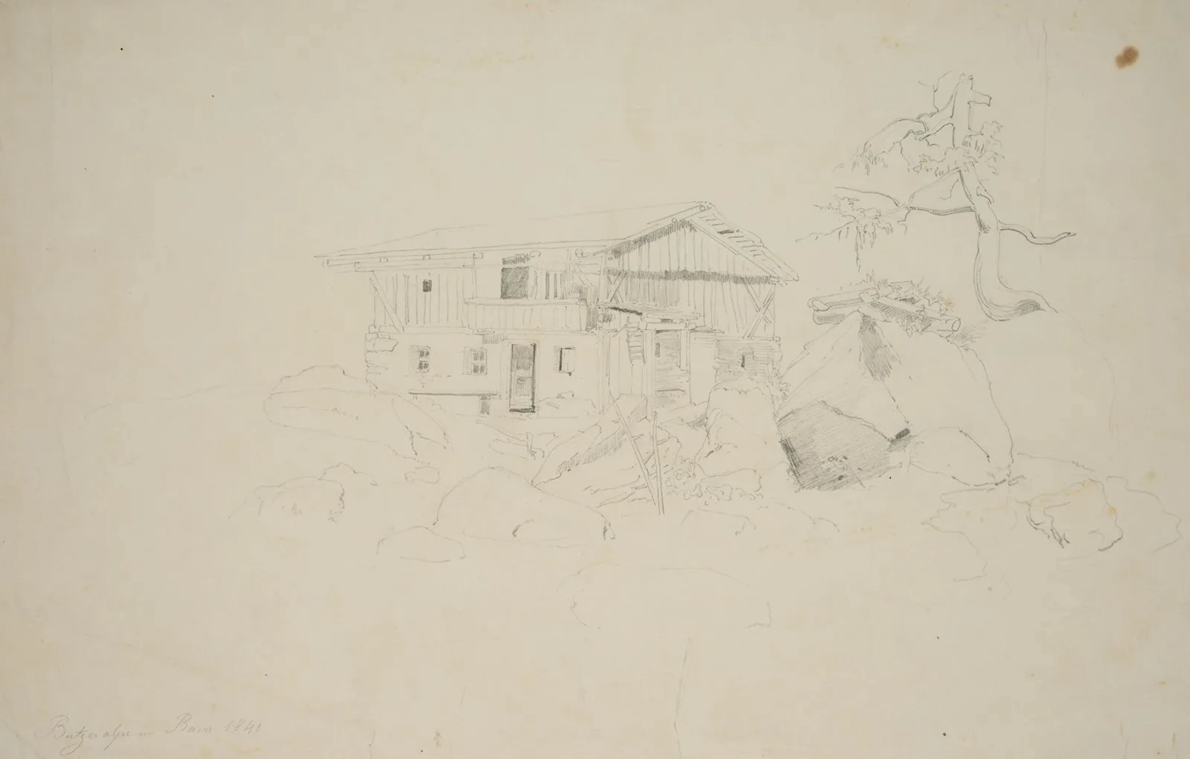 T. WEBER (1813-1875), Butzeralpe in Rain, 1841, Pencil Therese Weber