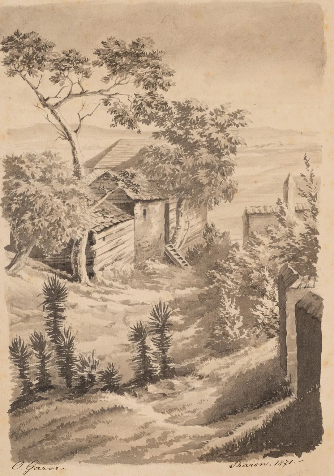 O. GARVE (19th), A country cottage set against a vast, flat landscape