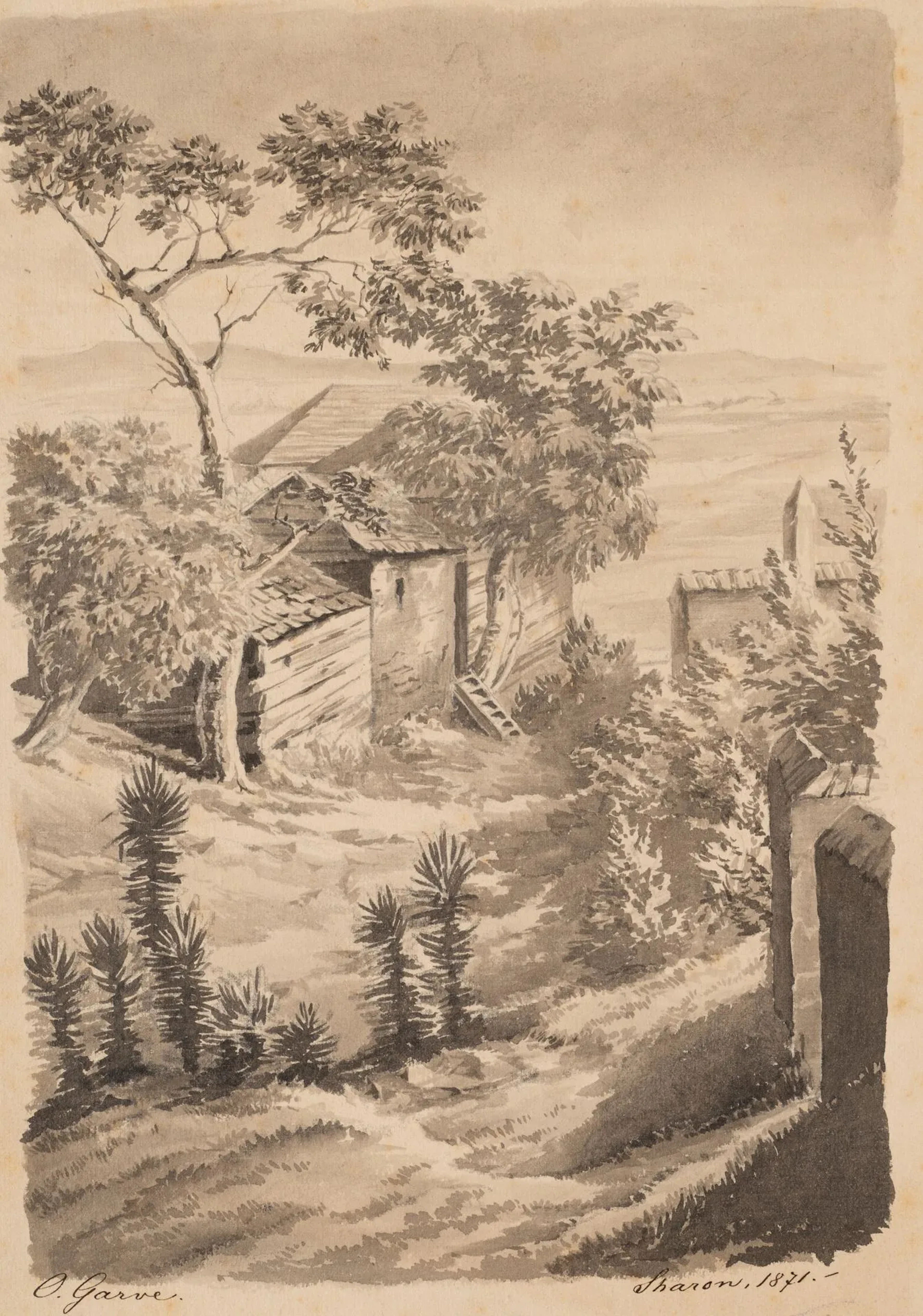 O. GARVE (19th), A country cottage set against a vast, flat landscape