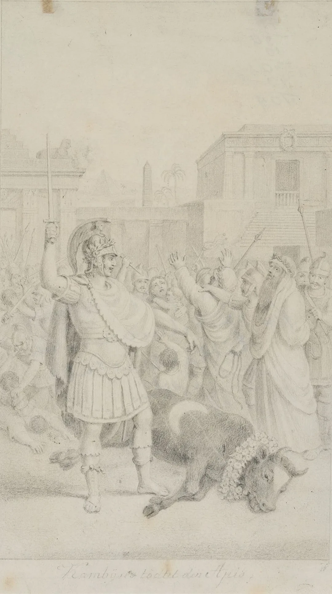 T. HOSEMANN (1807–1875), Cambyses II Kills the Sacred Bull, Pencil