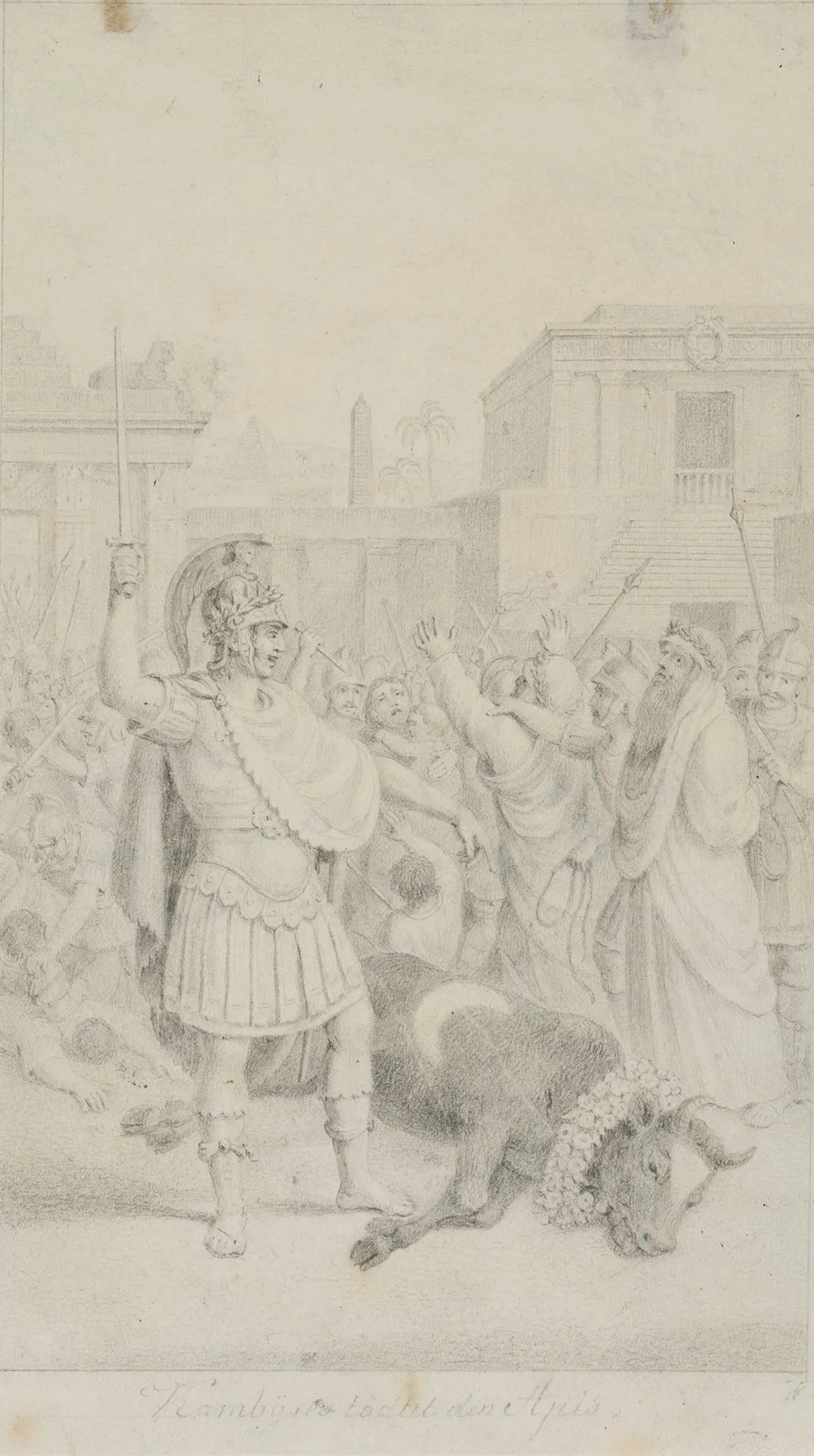 T. HOSEMANN (1807–1875), Cambyses II Kills the Sacred Bull, Pencil
