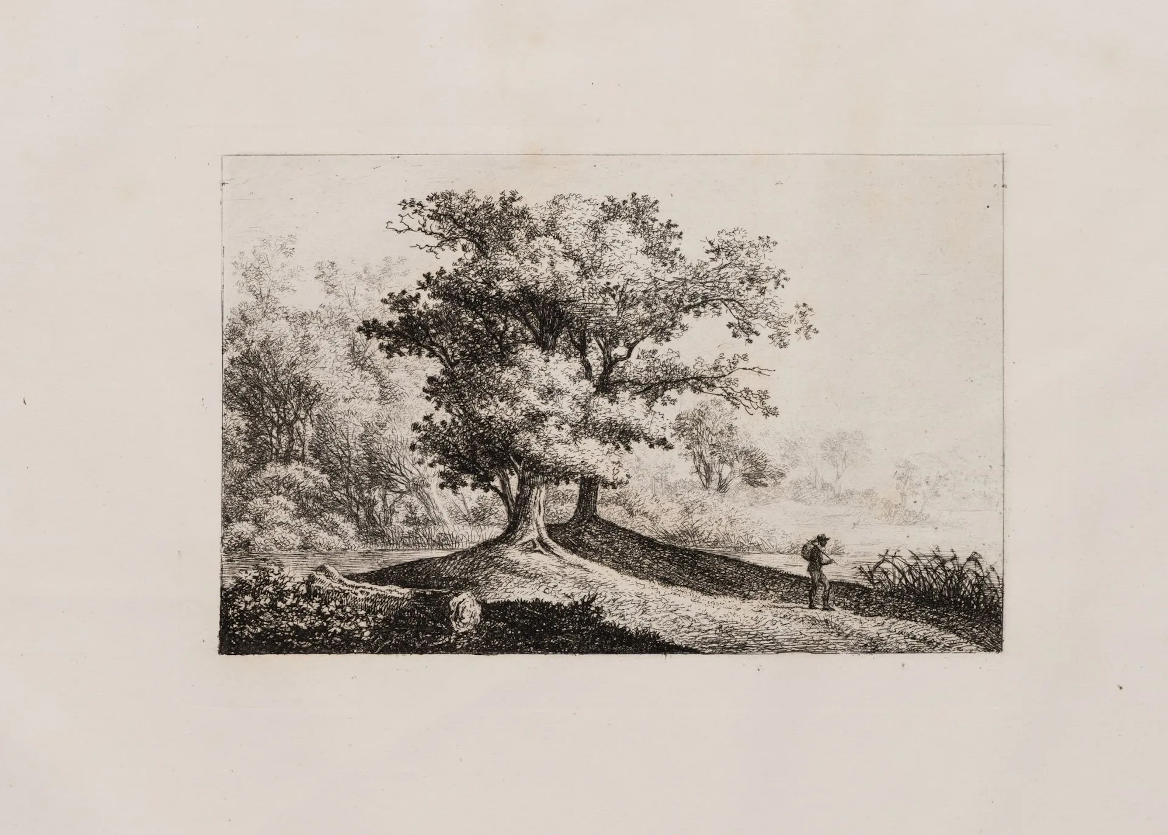 Unknown (19th century), Landscape scene featuring a tree and a walker