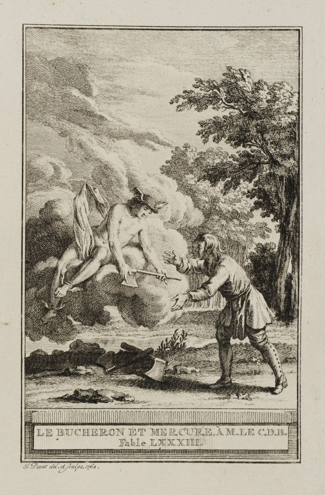 J. PUNT (1711–1779), *The Woodcutter and Mercury*, 1762, etching Jan
