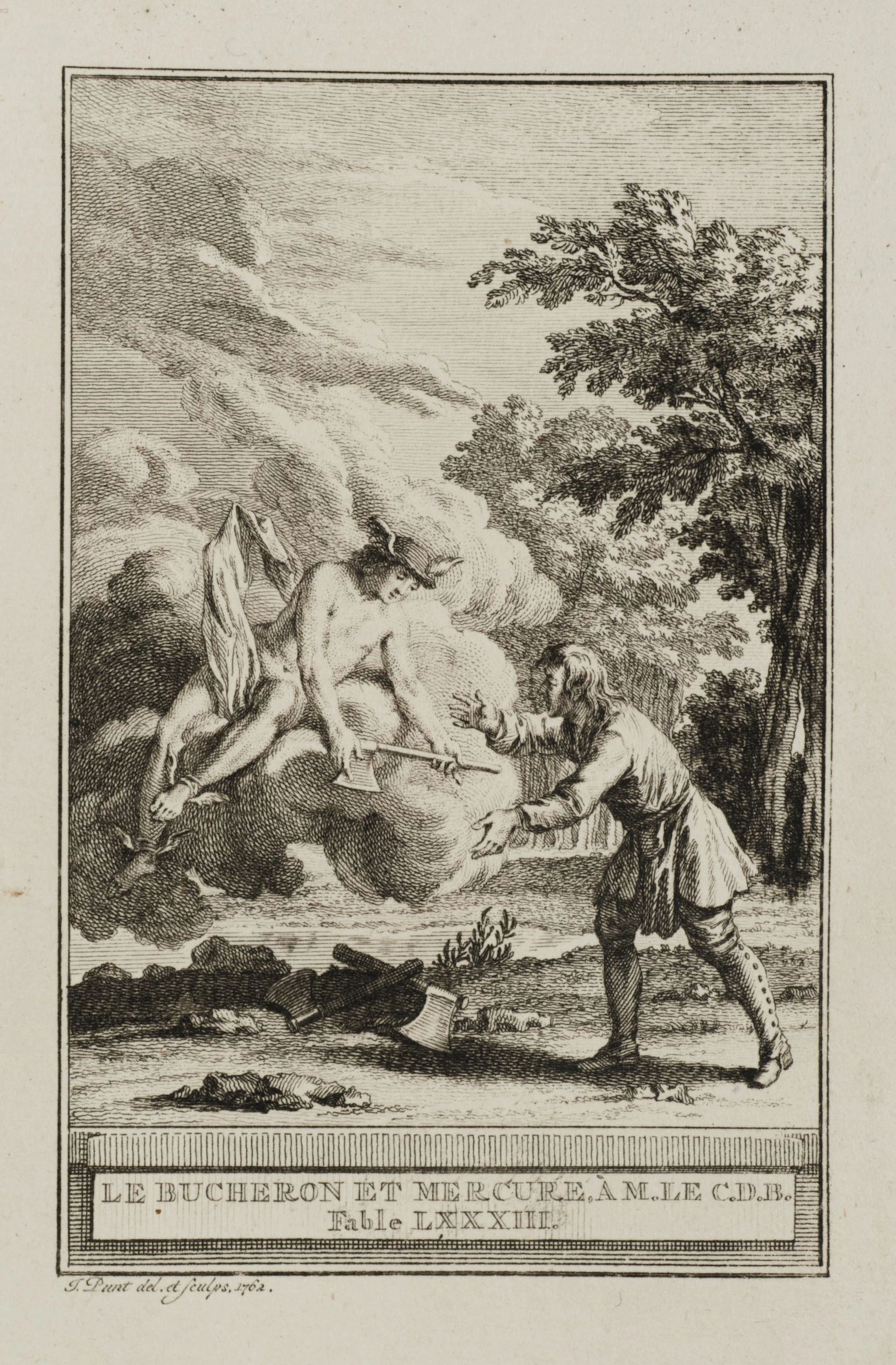 J. PUNT (1711–1779), *The Woodcutter and Mercury*, 1762, etching Jan