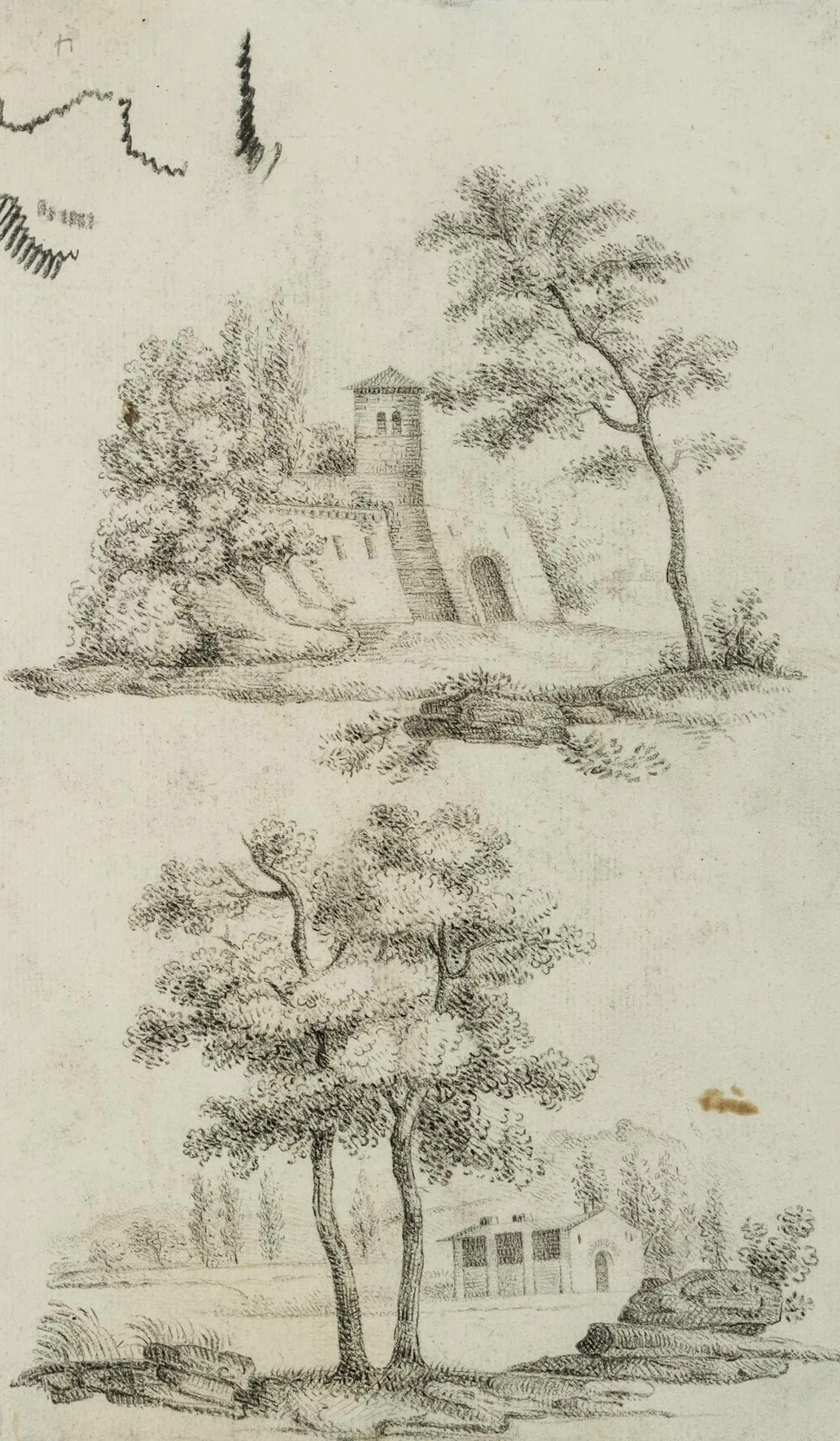 C. GRAIMBERG (*1774), Landscapes featuring architecture, Charcoal