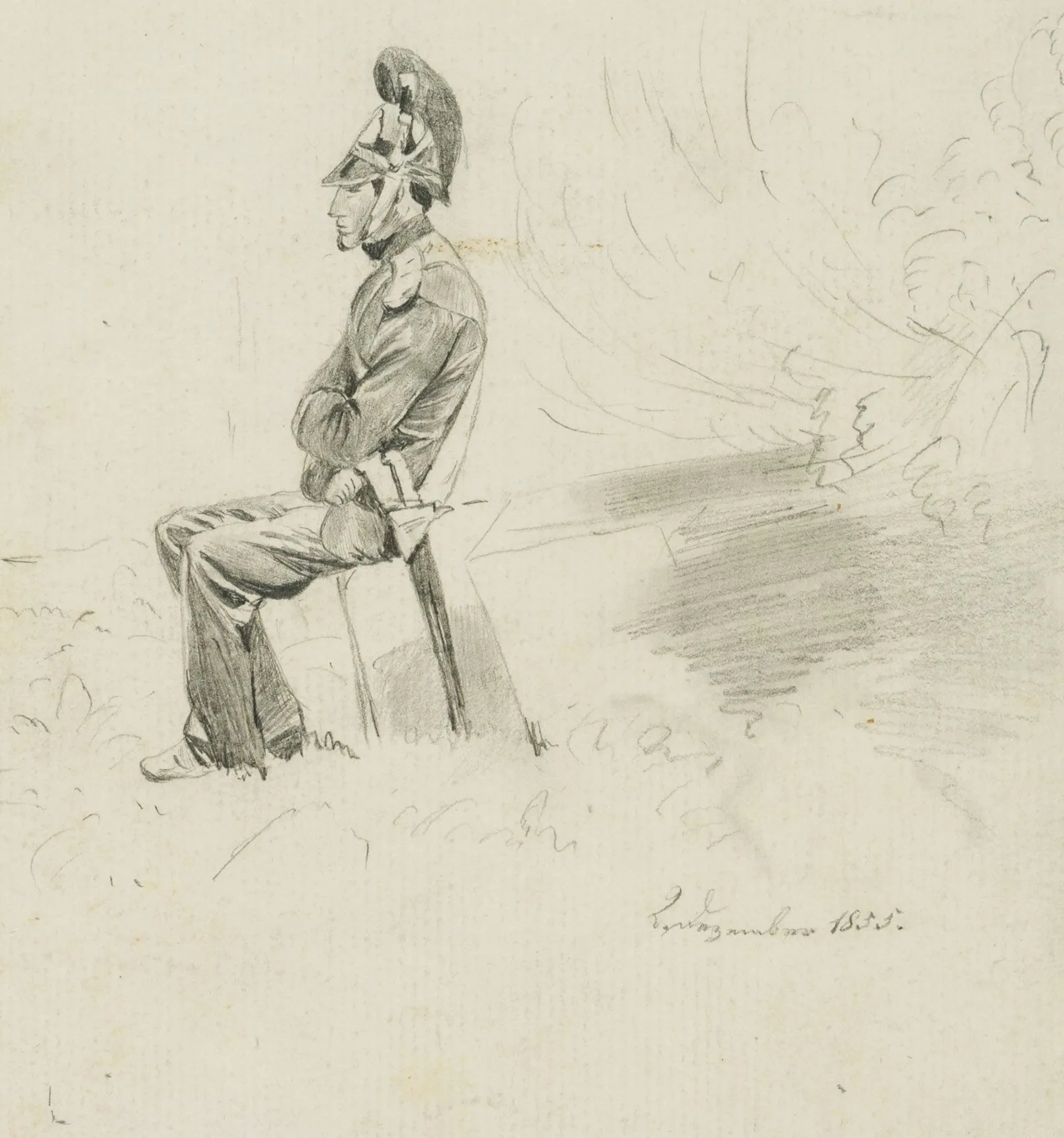 Unknown (19th), French soldier in uniform, 1855, Pencil Unkn... | bids