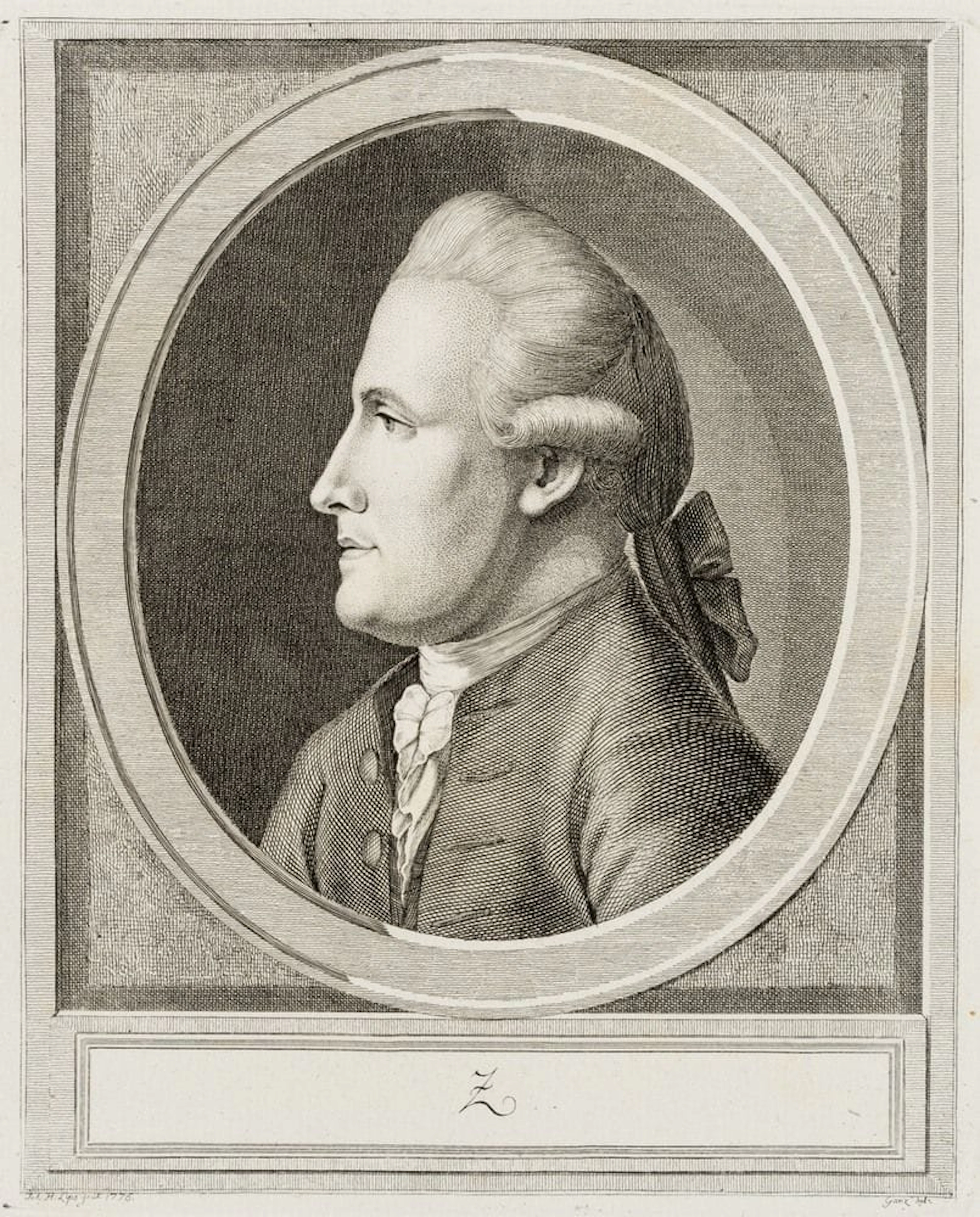J. LIPS (1758-1817), Portrait of a young man, around 1775, Etching