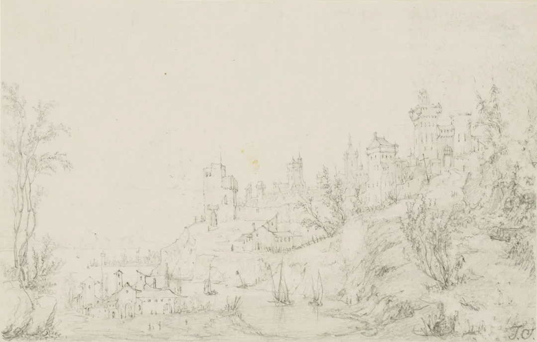 Unknown (19th century), A Town and Fortress by the Water, Pencil Unknown