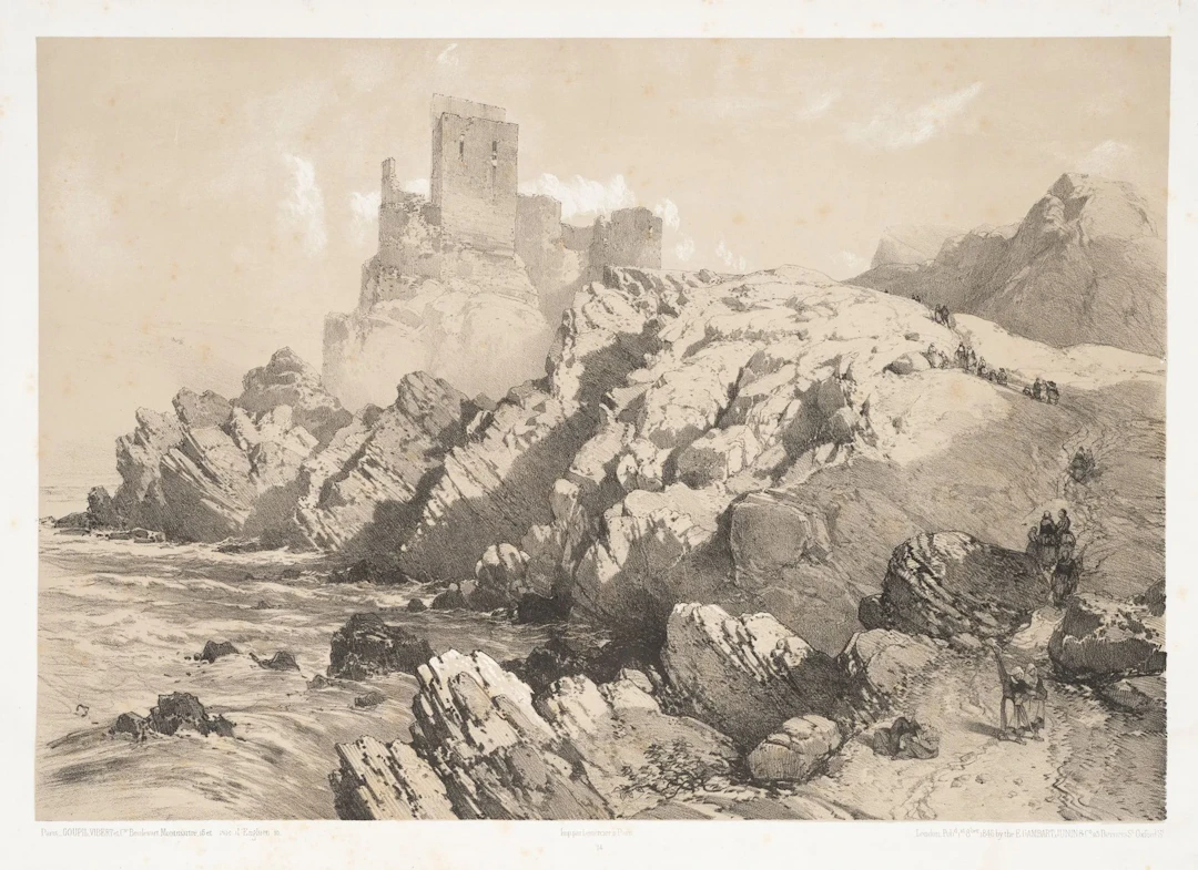 Unknown (19th century), Castle Ruins on the Rocky Coast, 1846, Lithograph