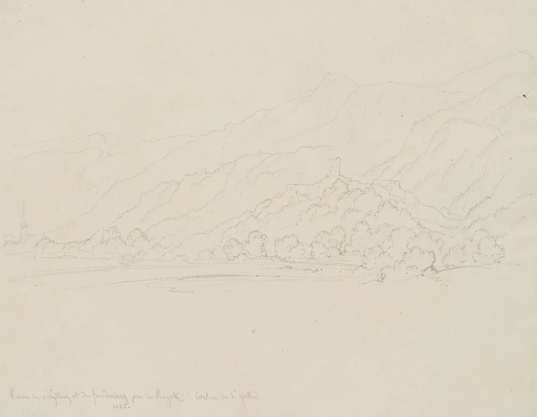 E. BRETENIÈRES (*1804), Freudenberg Ruins, Bad Ragaz, Pencil Edmond