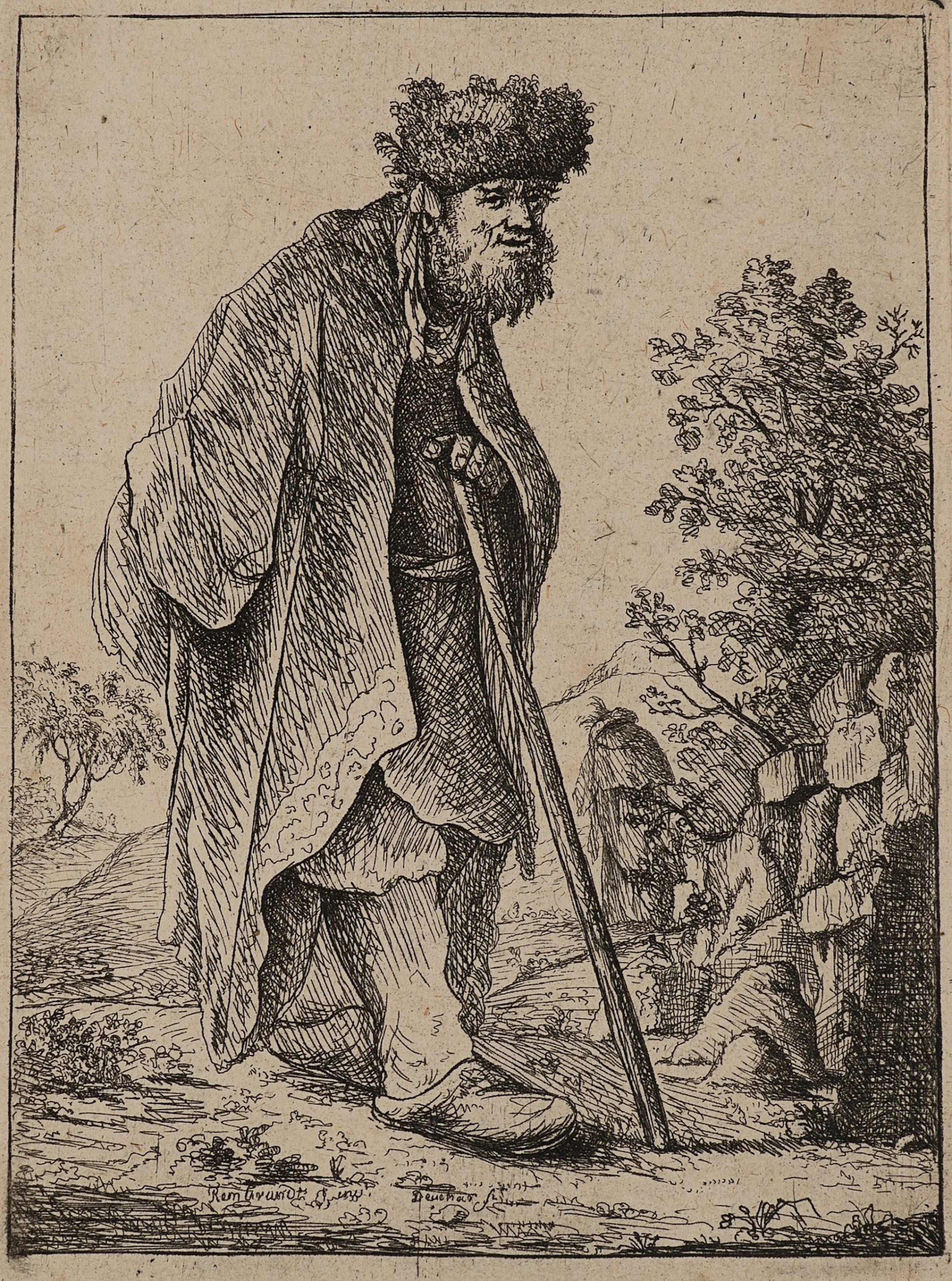 D. DEUCHAR (*1743) after REMBRANDT (*1606), An Old Man with a Walking
