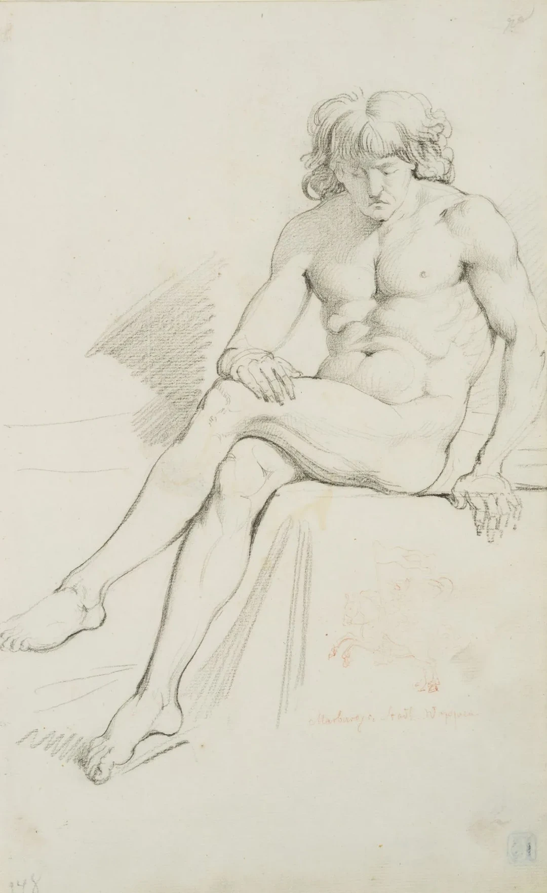 K. WACH (1787–1845), Seated Male Nude, ca. 1810, Charcoal Karl Wilhelm