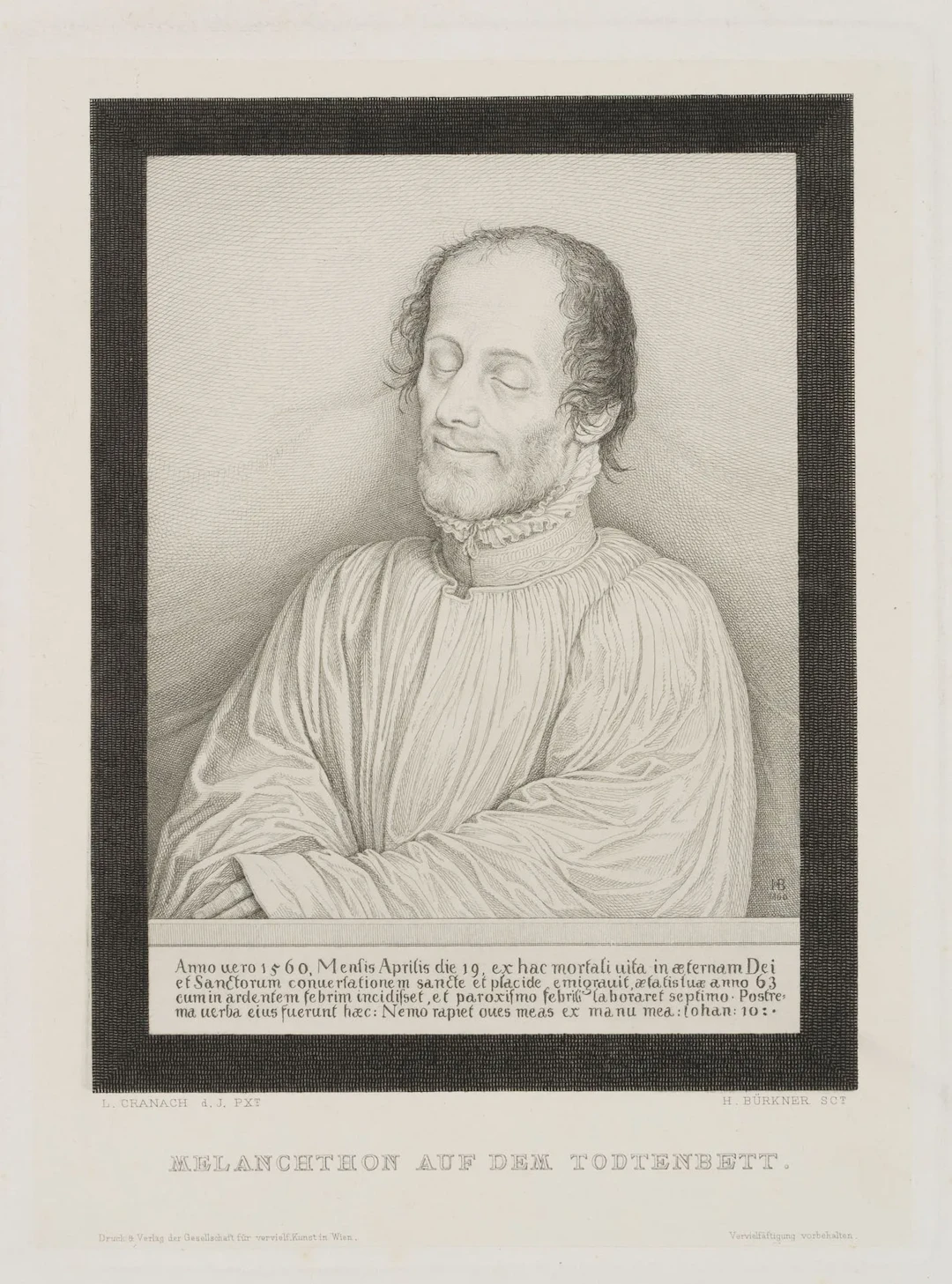 H. BÜRKNER (*1818) after CRANACH (*1472), Melanchthon on His Deathbed