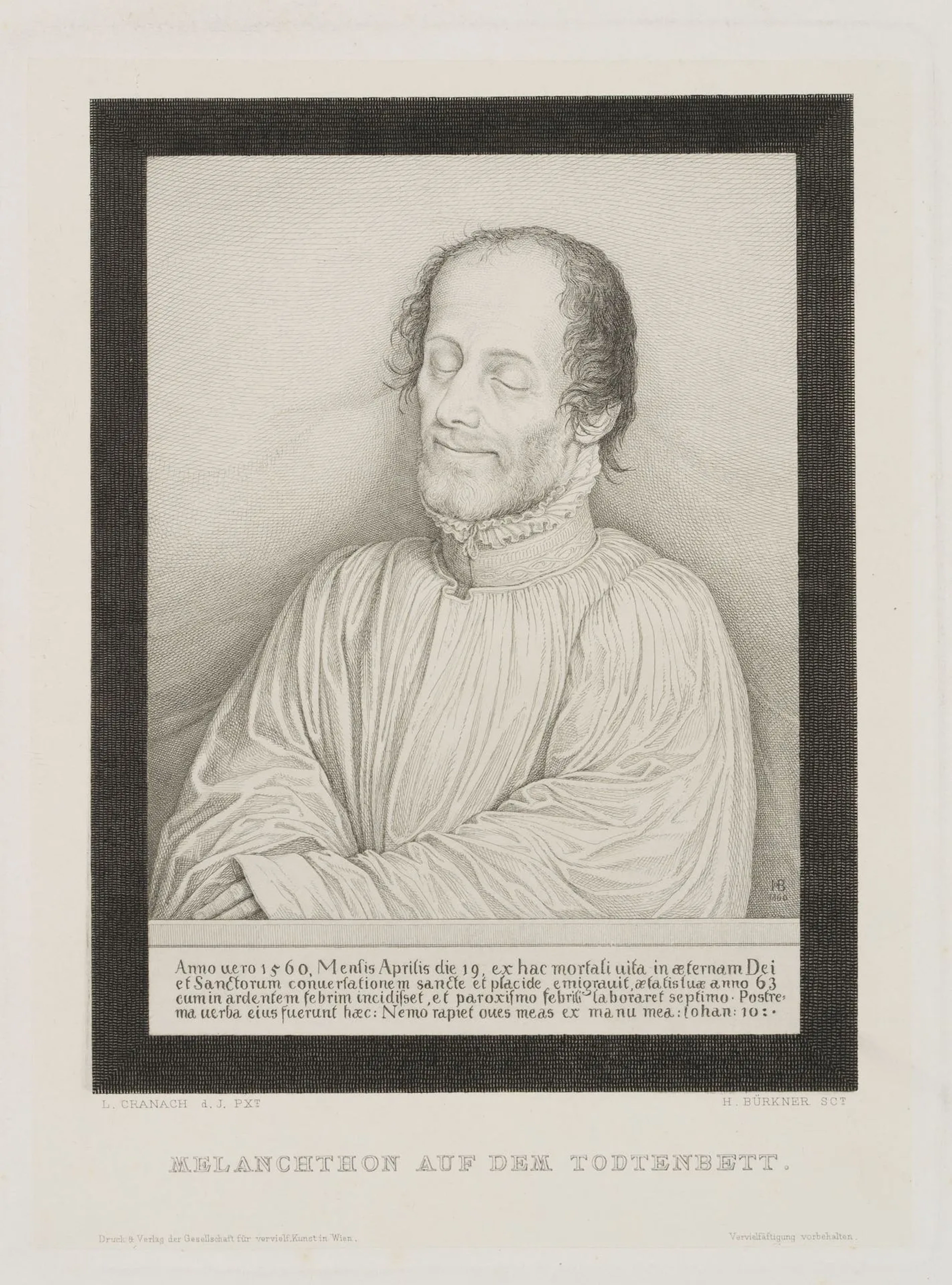 H. BÜRKNER (*1818) after CRANACH (*1472), Melanchthon on His Deathbed