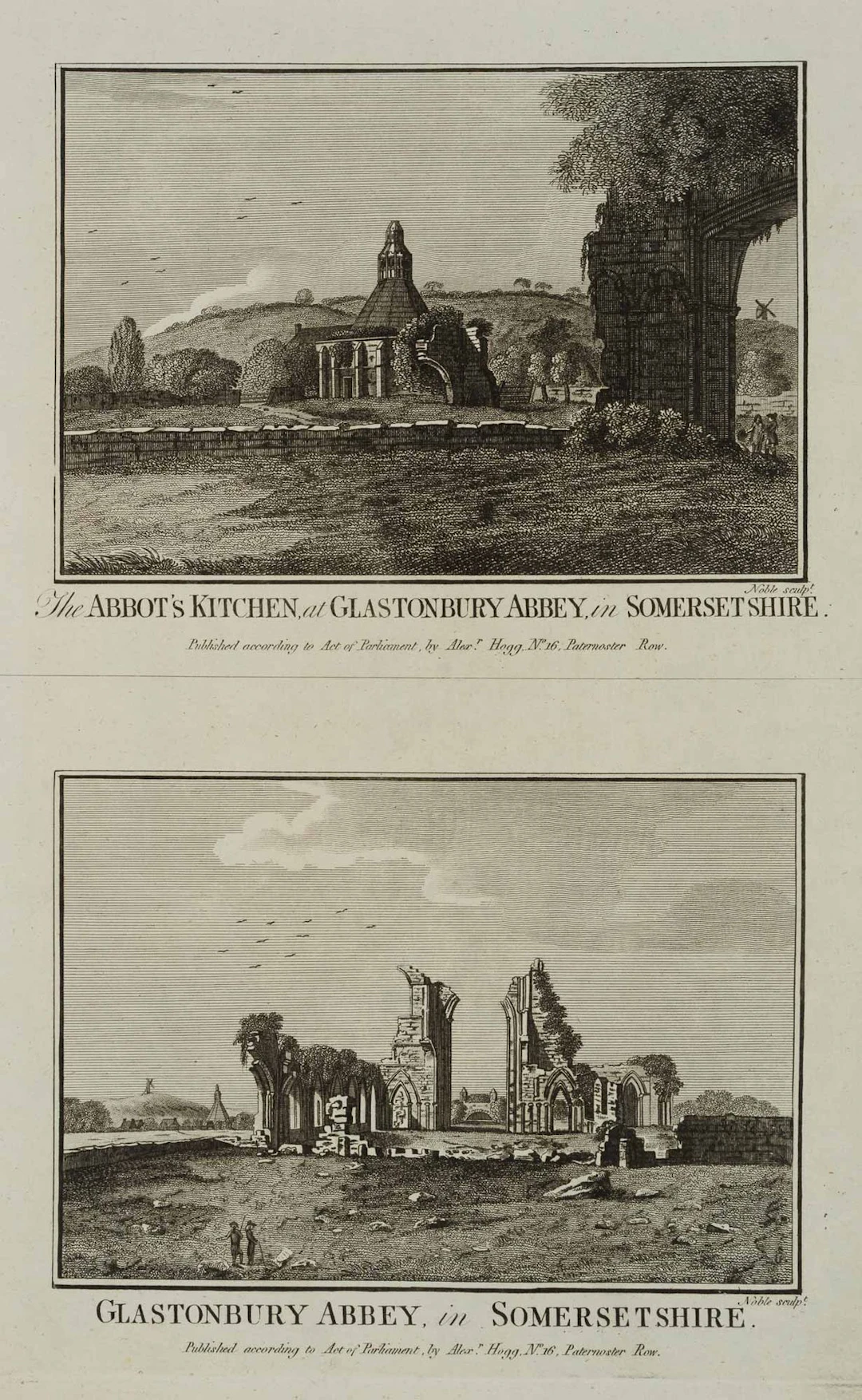 NOBLE (18th), Glastonbury Abbey, Somerset, Etching Noble (18th century):