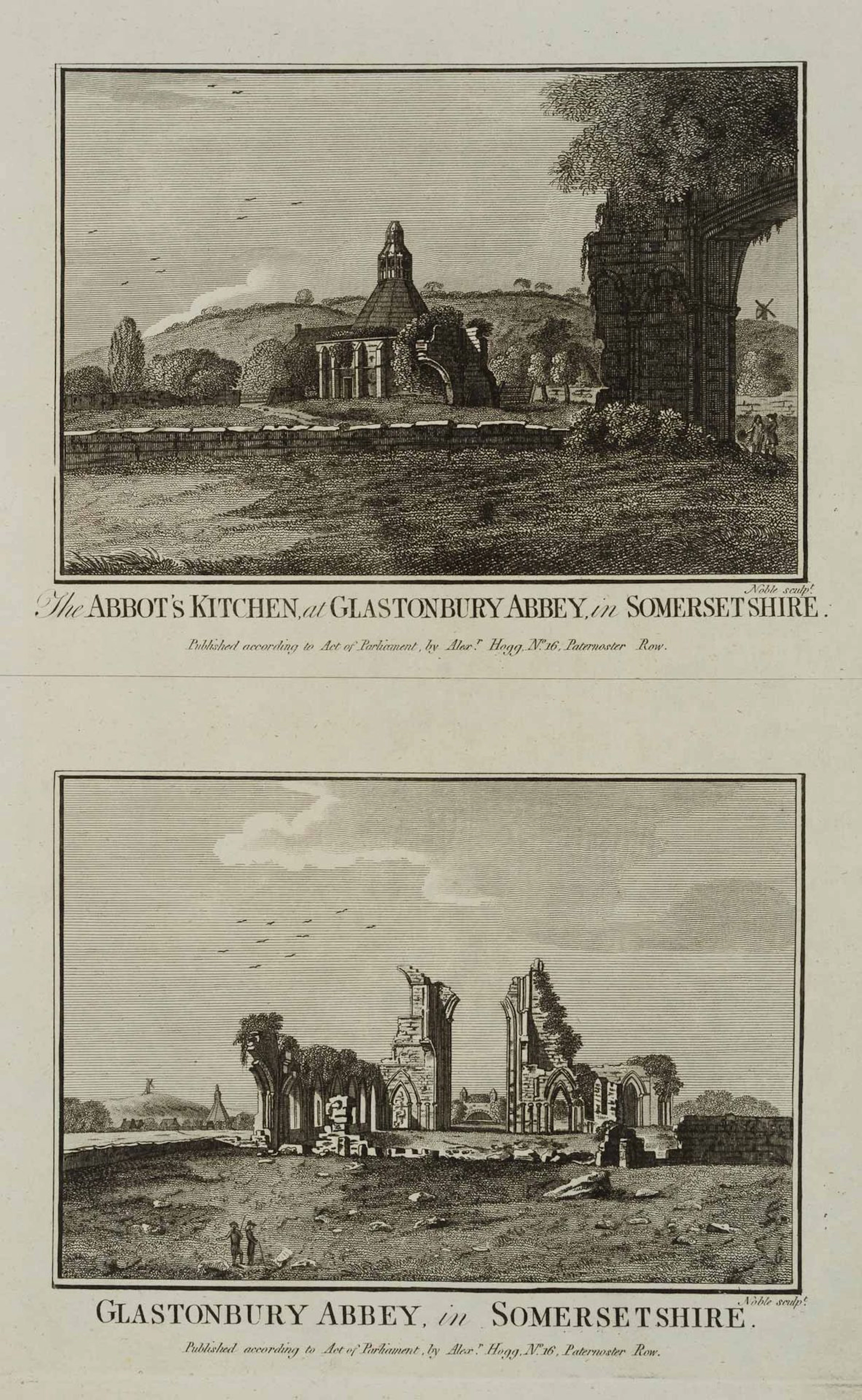 NOBLE (18th), Glastonbury Abbey, Somerset, Etching Noble (18th century):