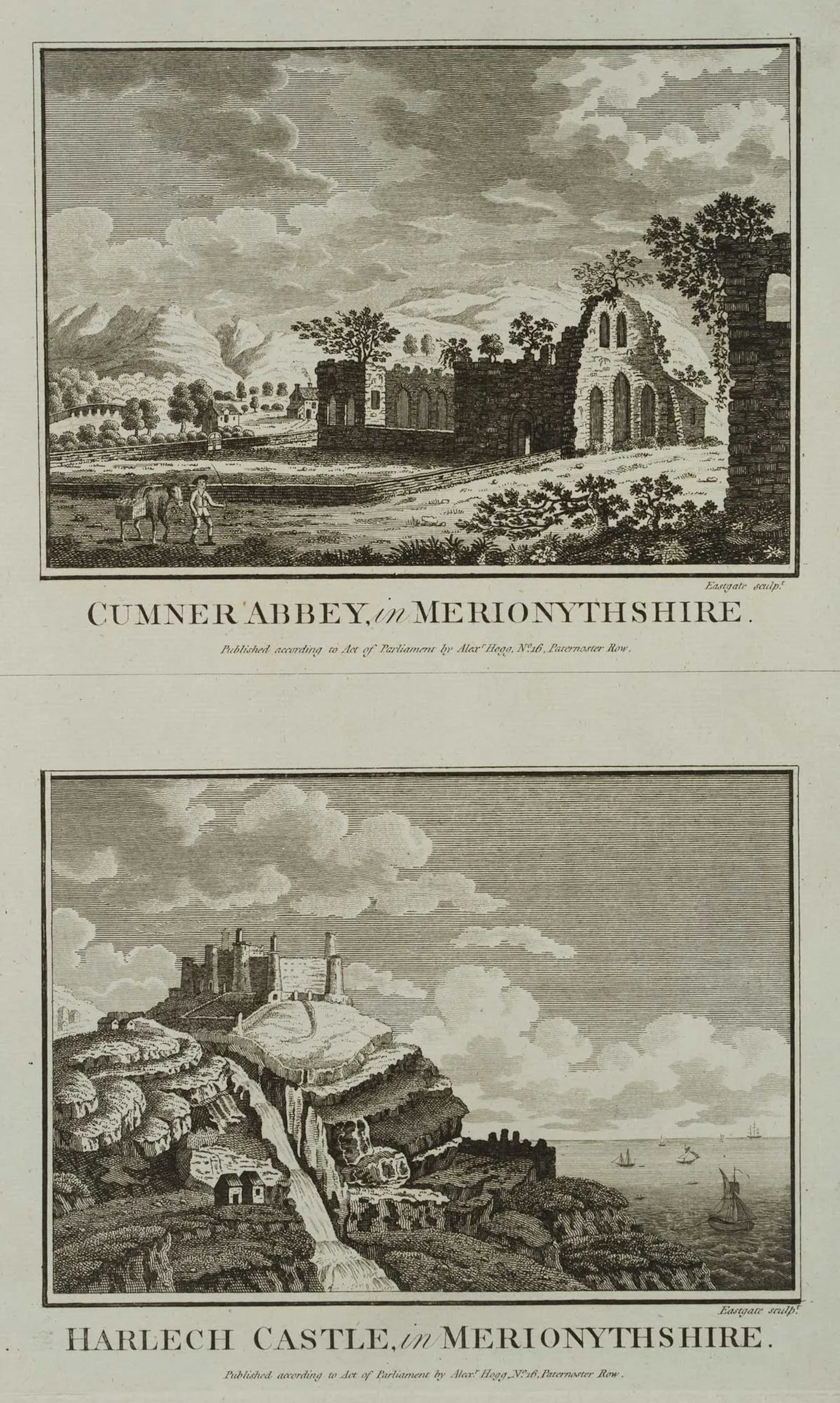 EASTGATE (18th), Cumner Abbey, Merionythshire, Etching Eastgate (18th