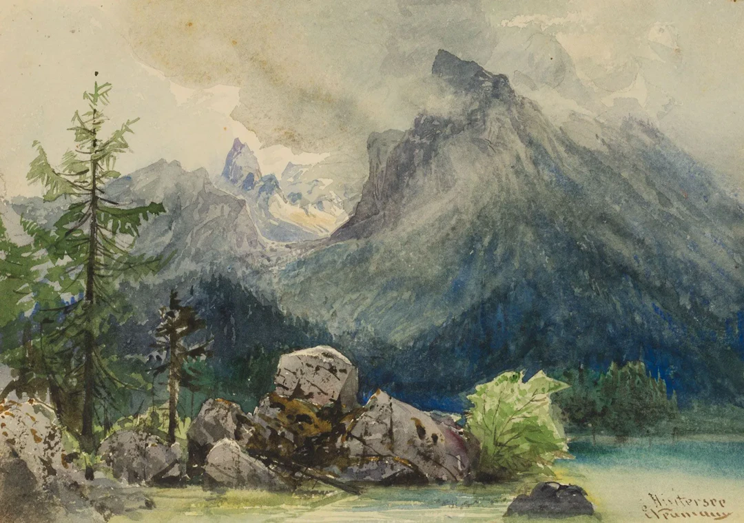 E. NAUMANN (*1842), The Hintersee near Ramsau, around 1870, Watercolor