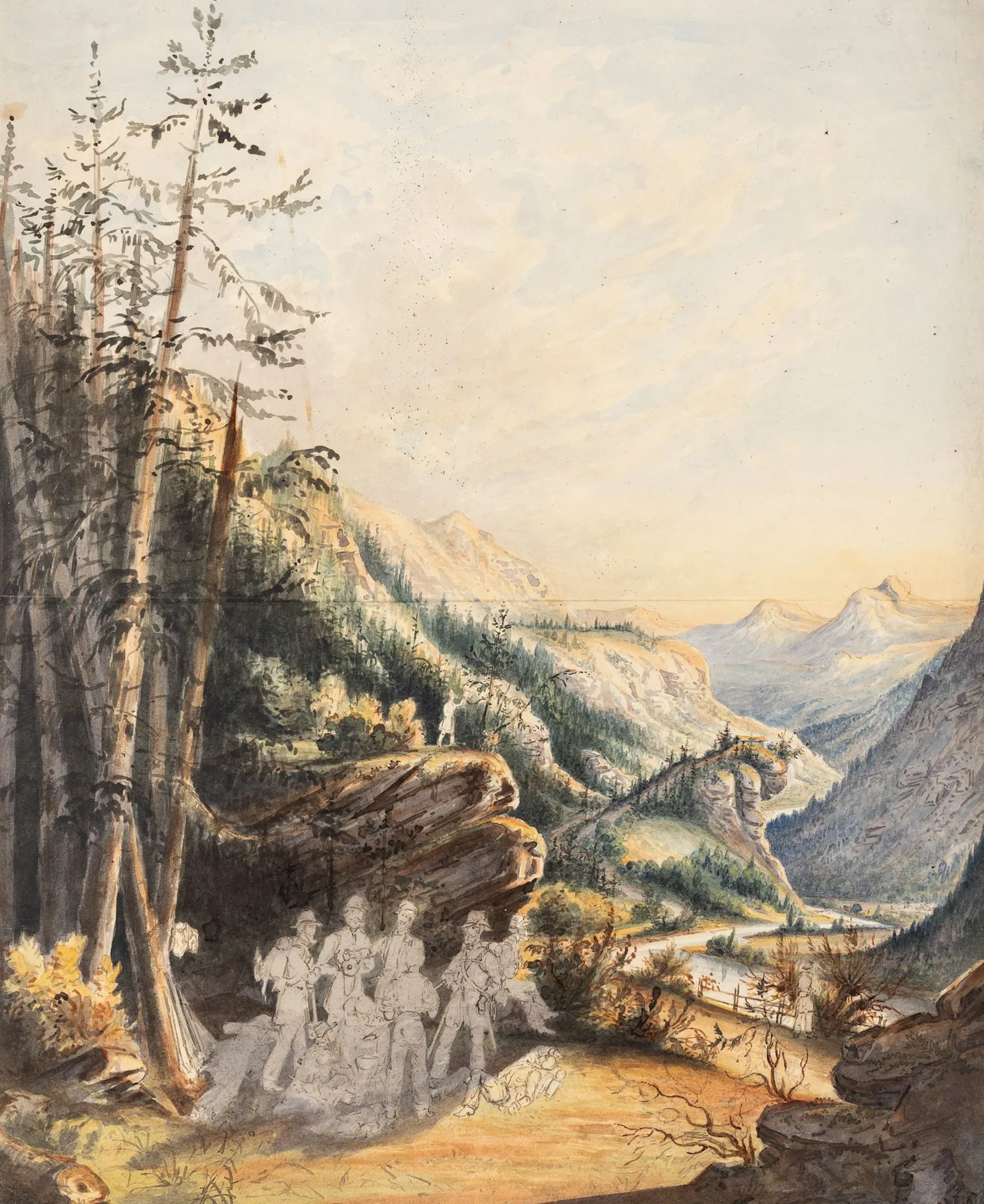 Unknown (19th), Romantic mountain scene, around 1840, Watercolor Unknown