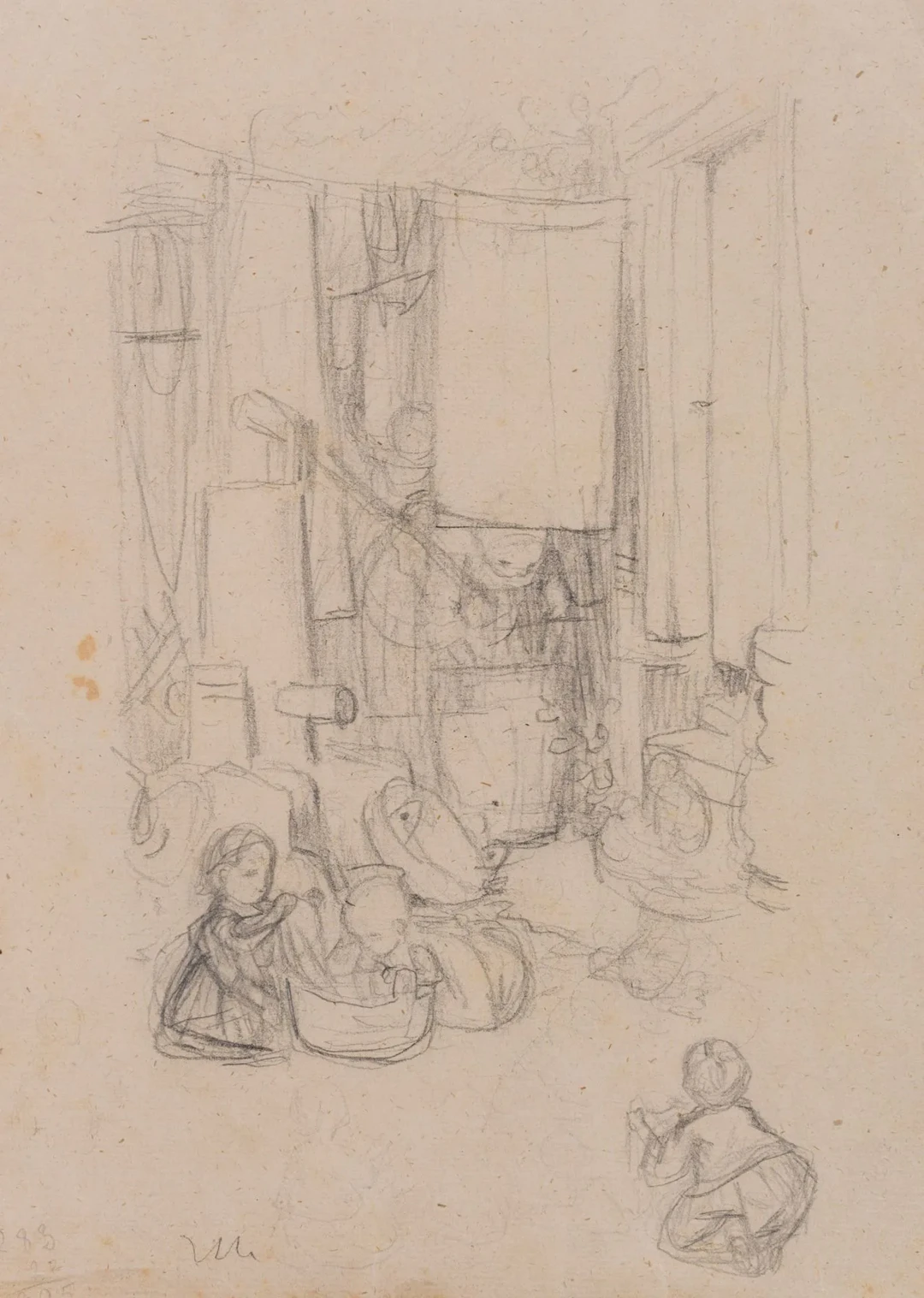 O. PLETSCH (1830-1888), Children playing in the laundry room, around
