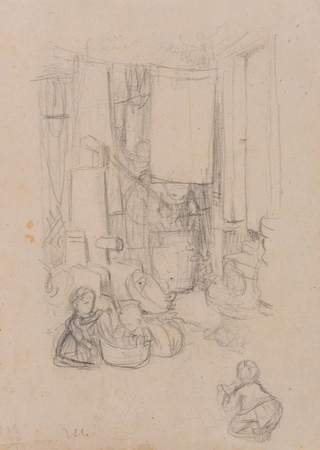 O. PLETSCH (1830-1888), Children playing in the laundry room, around