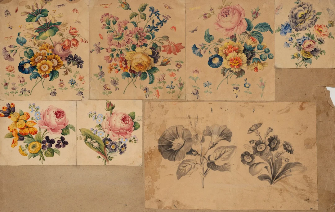 Unknown (19th century), Decorative designs featuring wildflowers