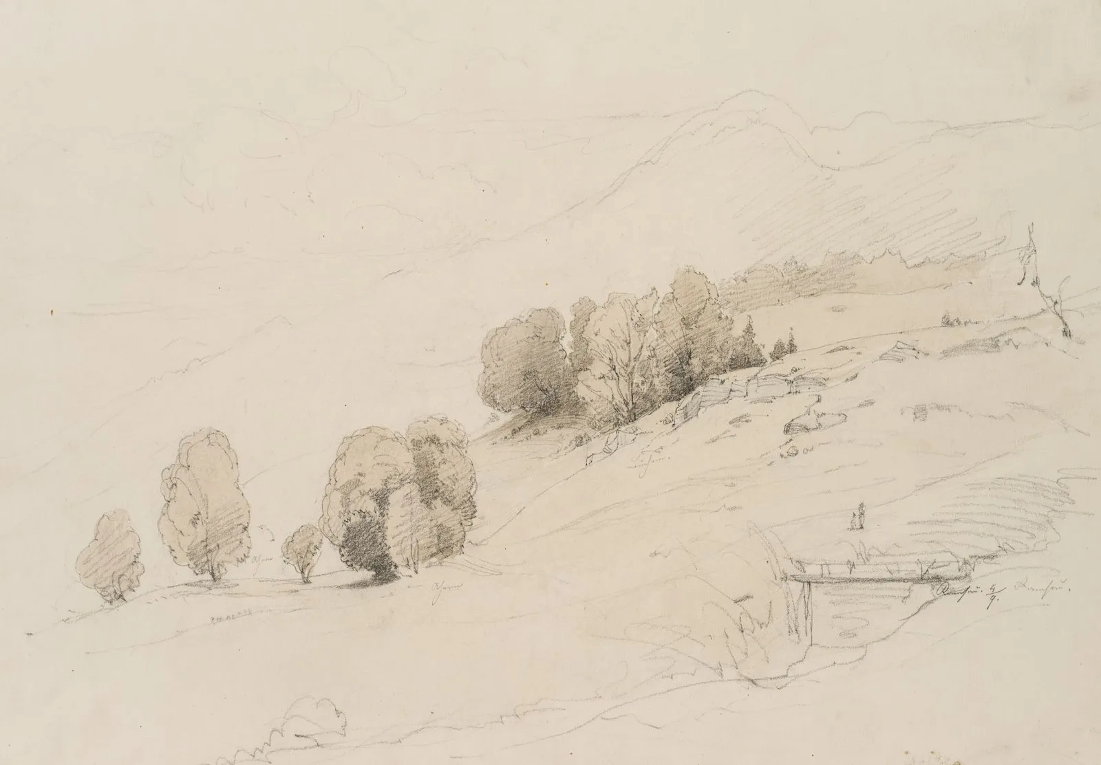 E. PEITHNER VON LICHTENFELS (*1833), Hilly landscape with trees, 1856