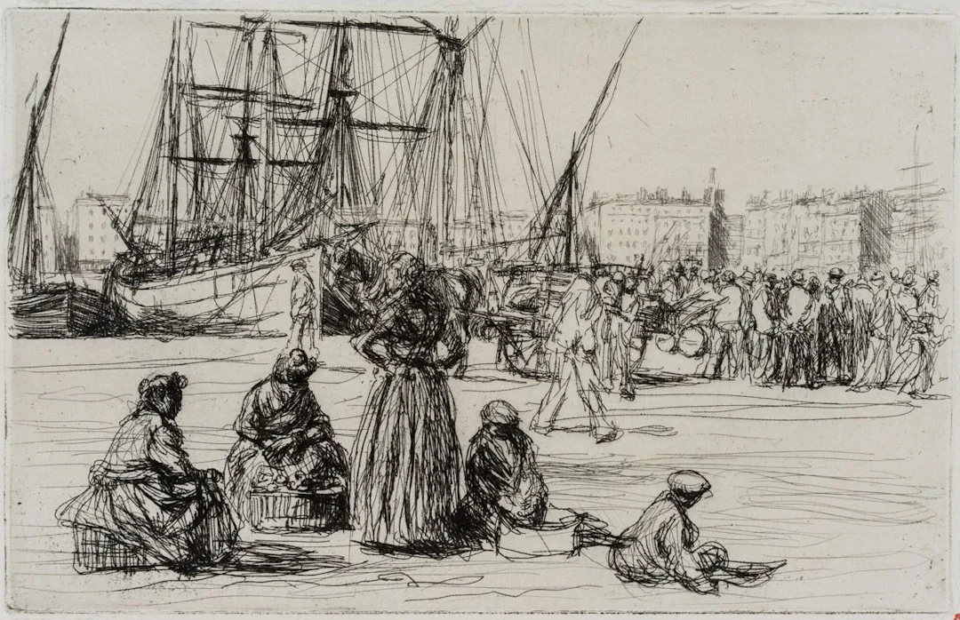 F. HADEN (1818–1910) Circle, Women Waiting on the Quayside, around