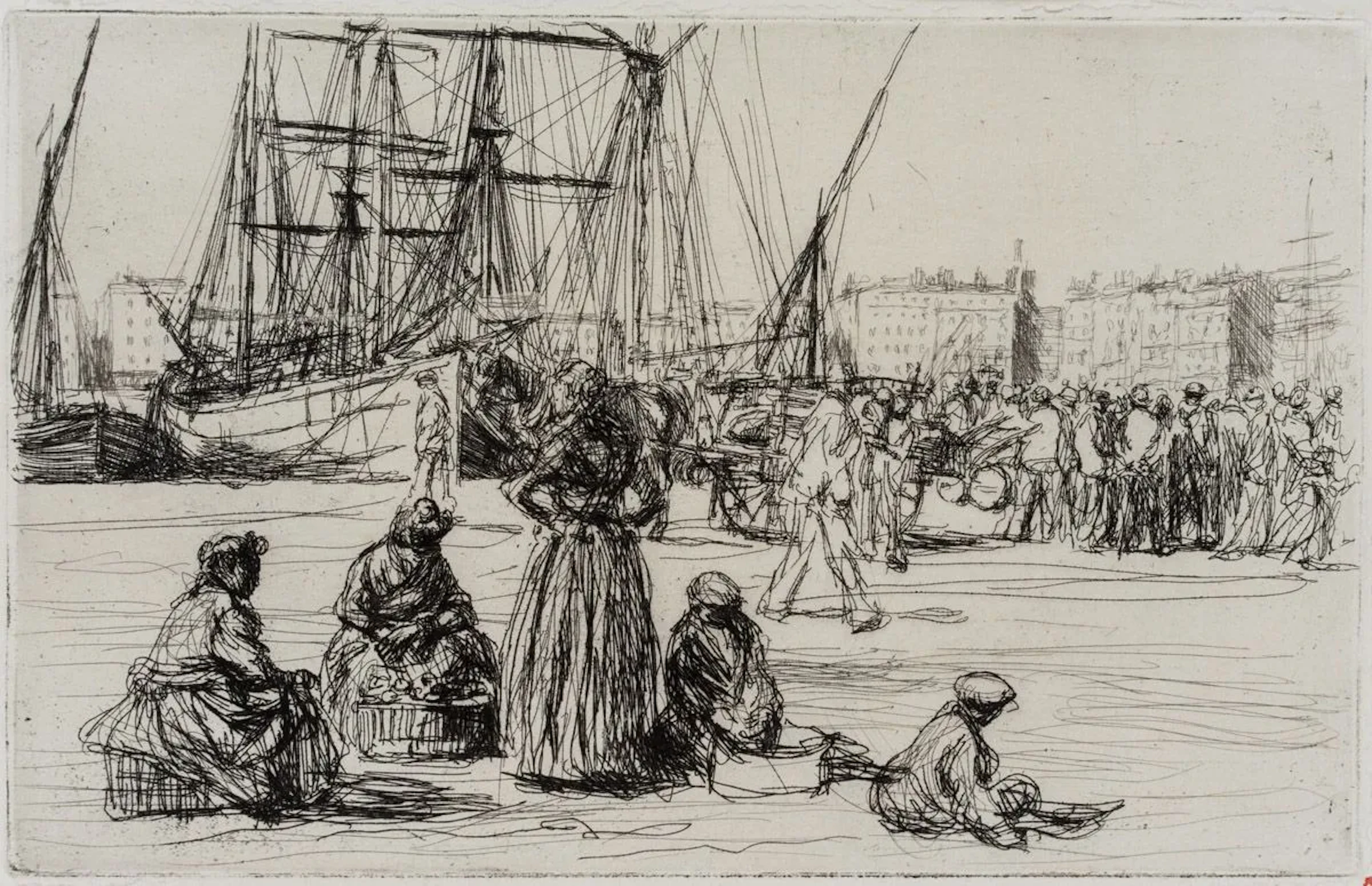 F. HADEN (1818–1910) Circle, Women Waiting on the Quayside, around