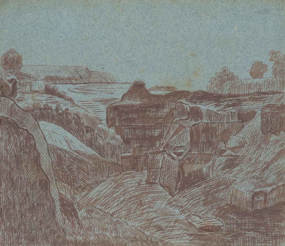 Unknown (19th century), Landscape with farmsteads, around 1840, pen