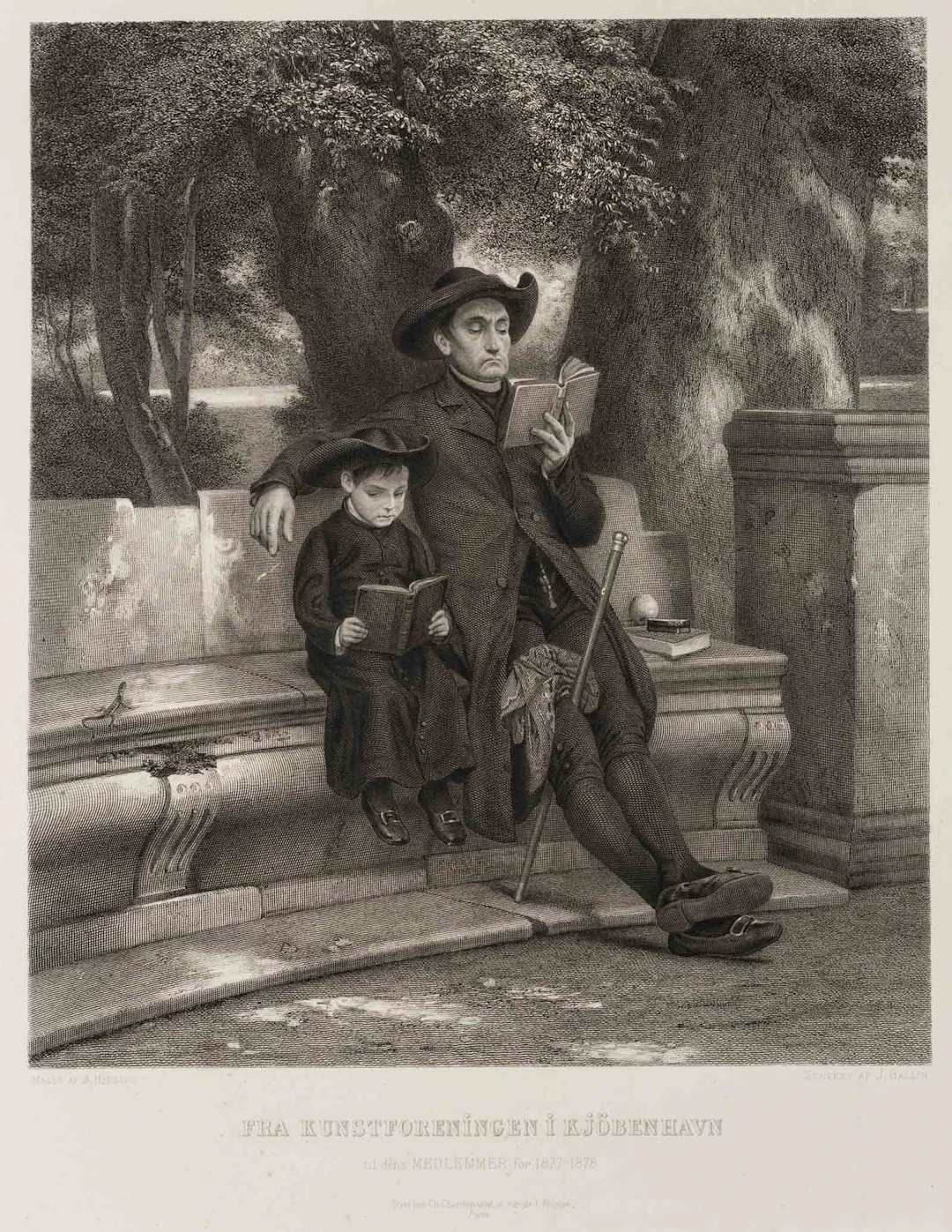 J. BALLIN (*1822) after HELSTED (*1847), A Preacher and His Son Reading