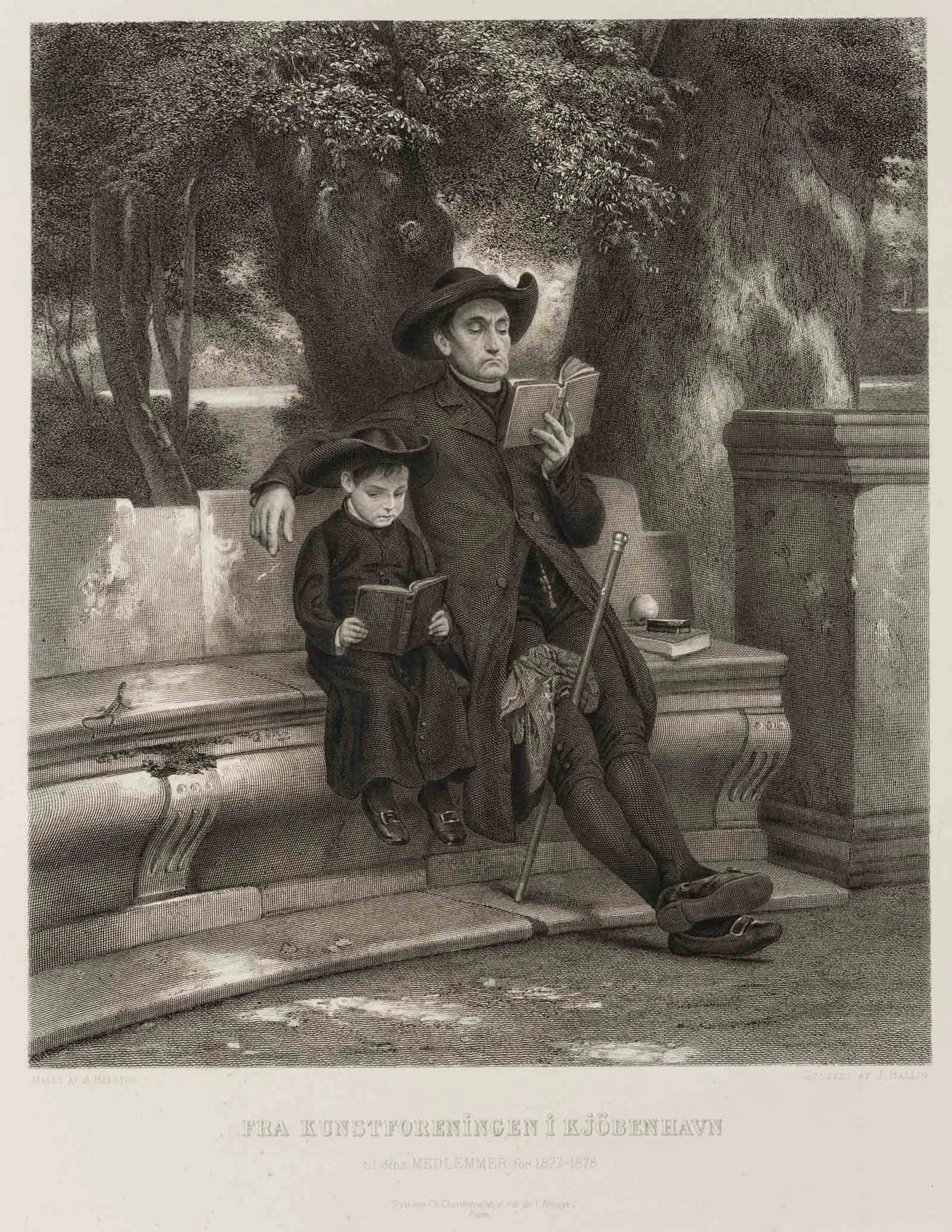 J. BALLIN (*1822) after HELSTED (*1847), A Preacher and His Son Reading